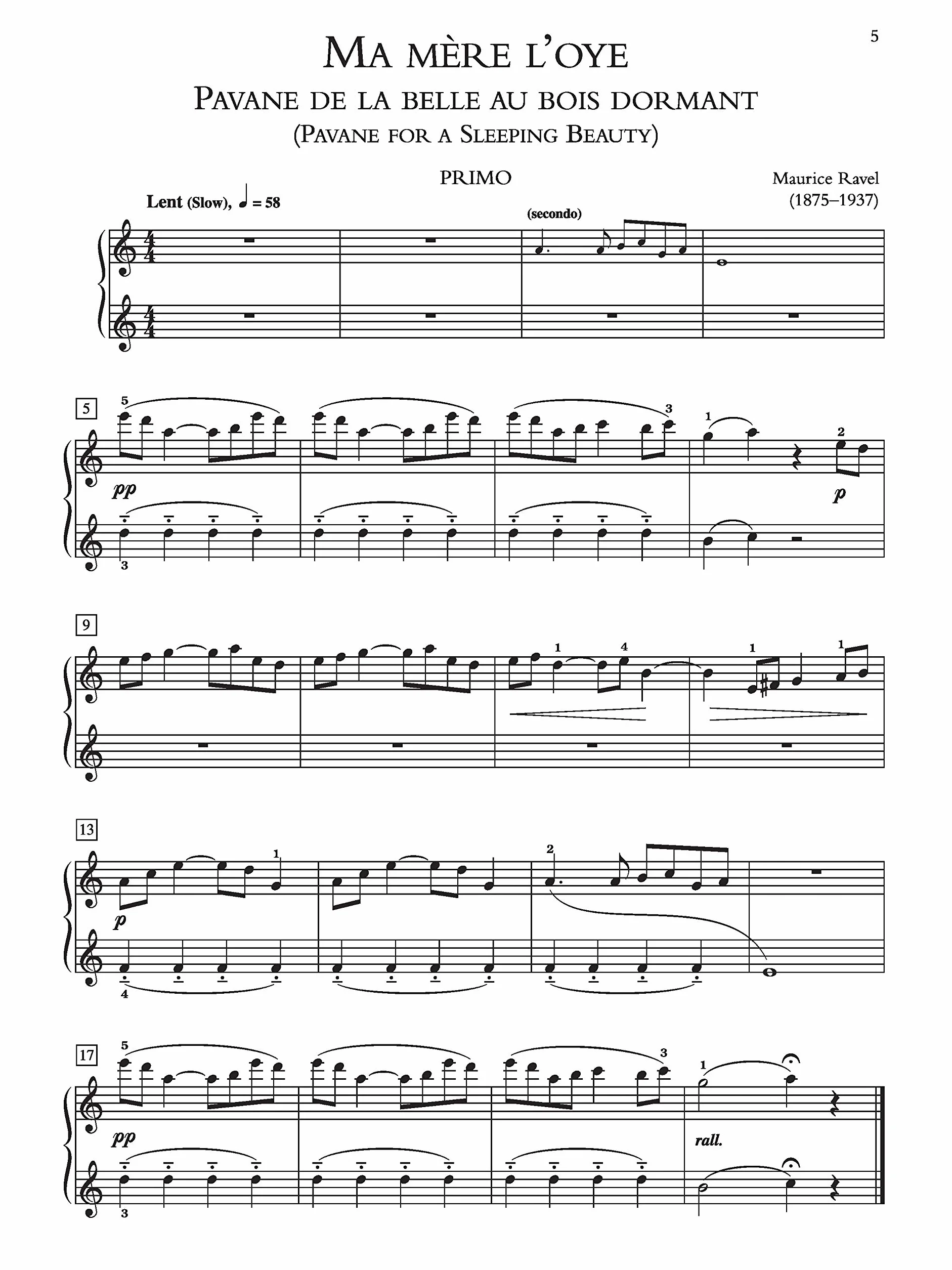 Ravel Ma Mère L'Oye Mother Goose Suite for one Piano four Hands