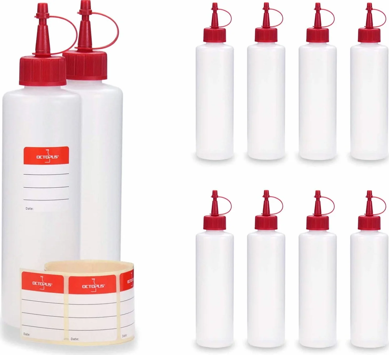 Butelki plastikowe HDPE 250 ml z czerwonymi nakrętkami natryskowymi