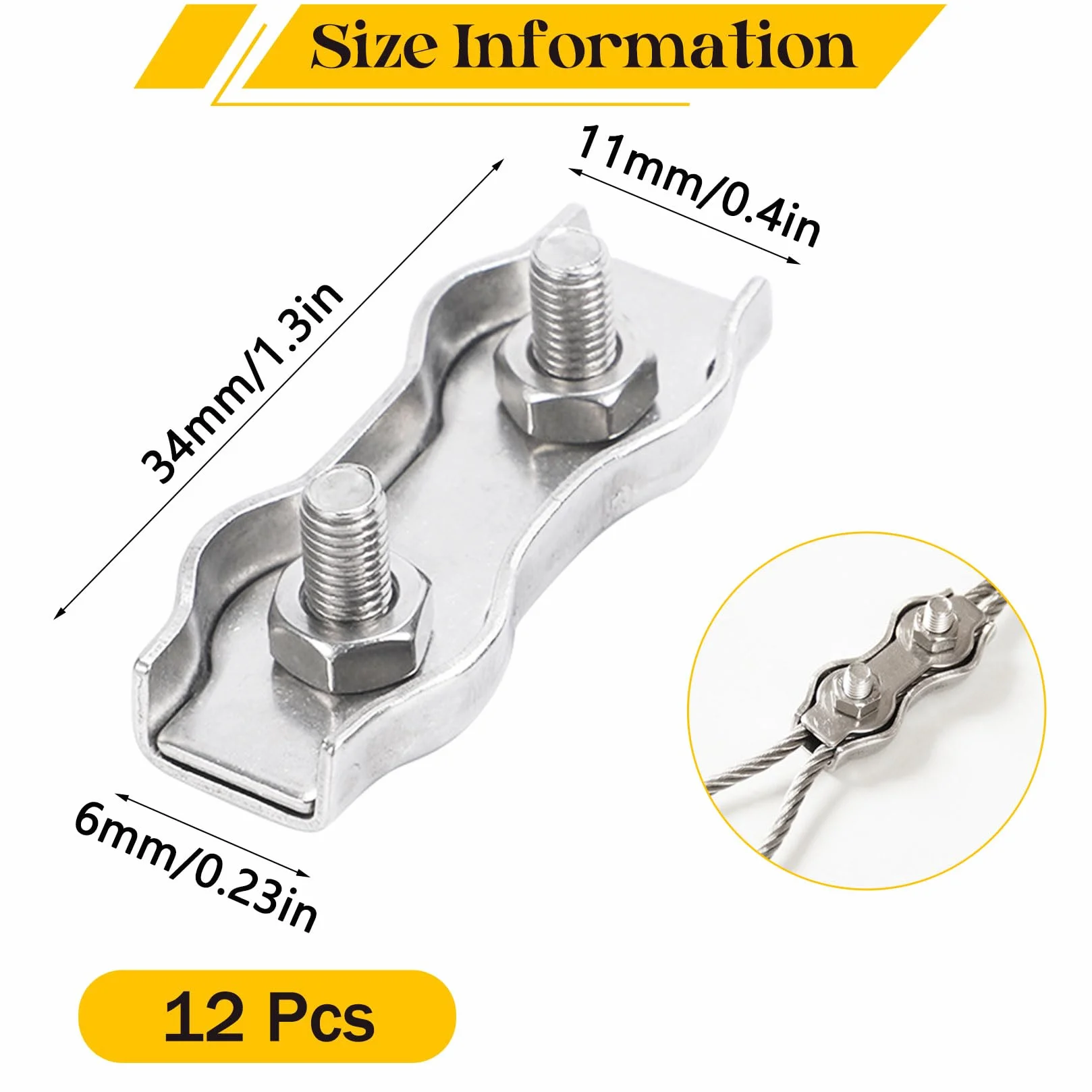 Herbst M3 zacisk do liny drucianej, 12 sztuk zacisków linowych 2 mm zacisk duplex stal szlachetna 304 zacisk kablowy zaciski do liny drucianej do mocowania liny stalowej, linka do prania