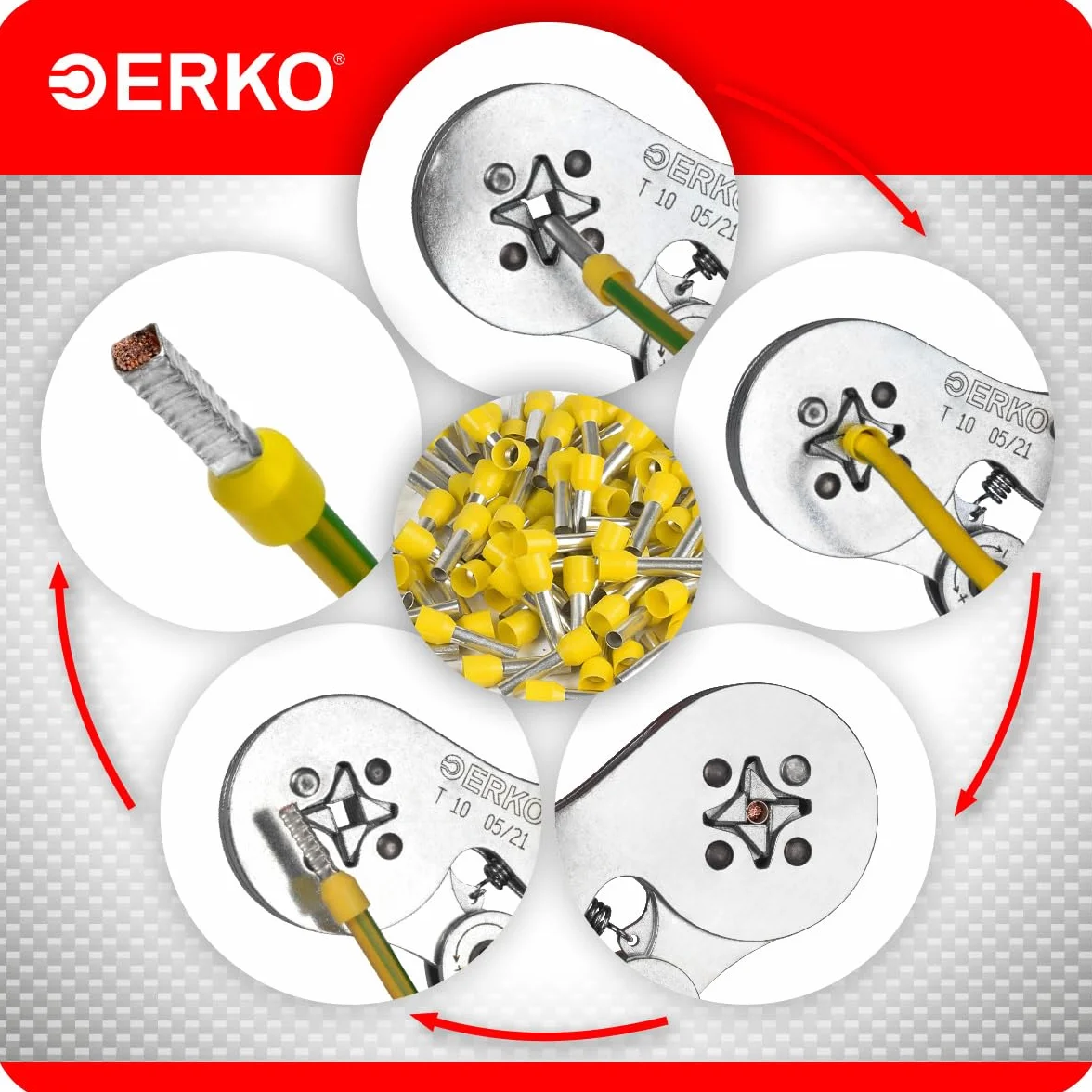 ERKO 100 końcówek kablowych, przekrój przewodu 1,5 mm², długość 12 mm, profesjonalne końcówki kablowe z ocynkowanej miedzi z izolacją poliamidową, złącza kablowe dla elektryków