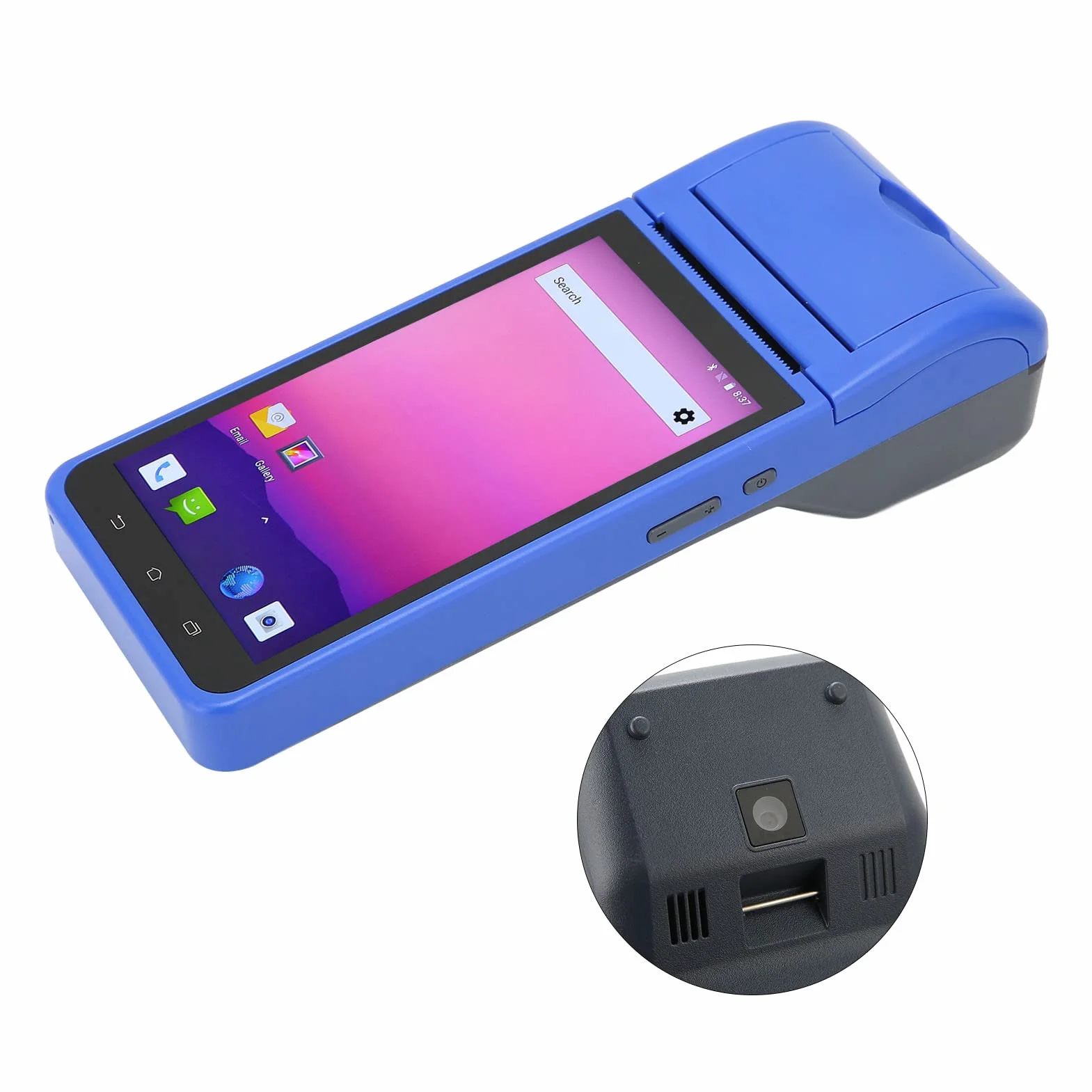 Drukarka Paragonów Biznesowych, Drukarka Termiczna 58 Mm z Ekranem Dotykowym Android OS 5,5", Obsługa Ręcznych Urządzeń POS 4G, Bluetooth, Wi-Fi dla Androida 8.1.0, dla Restauracji,(Niebieski)