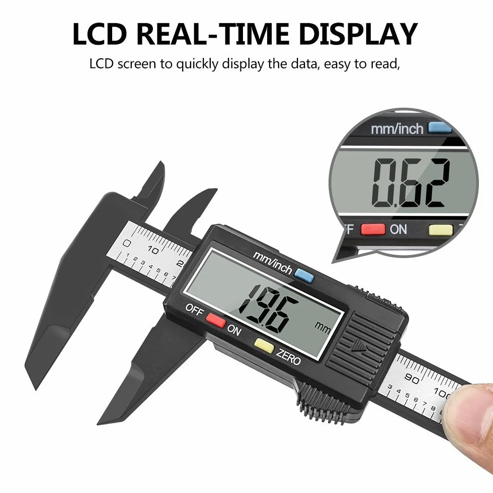 Suwmiarka cyfrowa, 150 mm / 6", suwmiarka z wyświetlaczem LCD, bardzo precyzyjna, do pomiarów wewnętrznych i głębokości, czarna