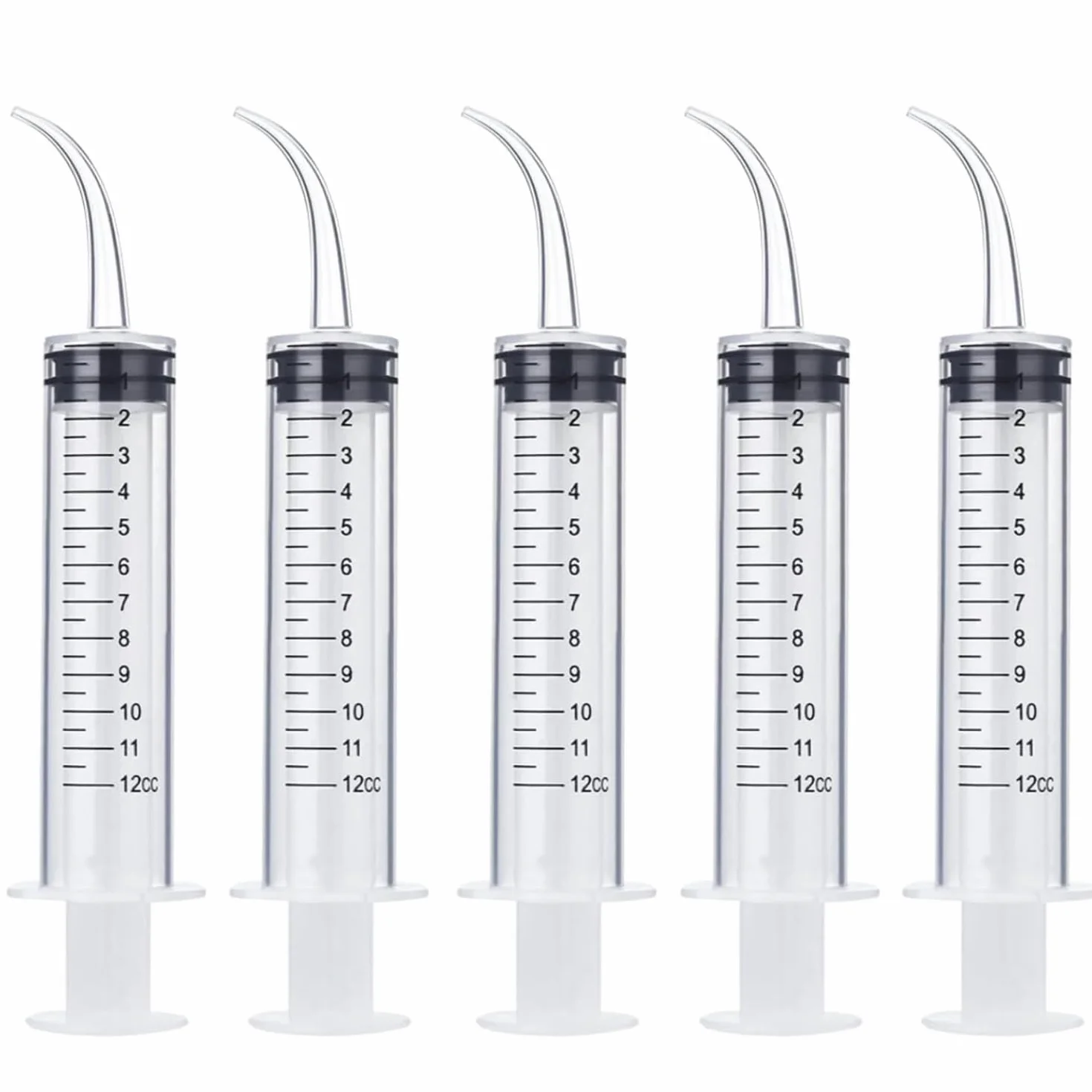 5 szt. Strzykawka z zakrzywioną końcówką, do czyszczenia zębów i kamieni migdałkowych, 12 ml, bezpieczny materiał, dokładne dostarczenie, przenośna, szerokie zastosowanie