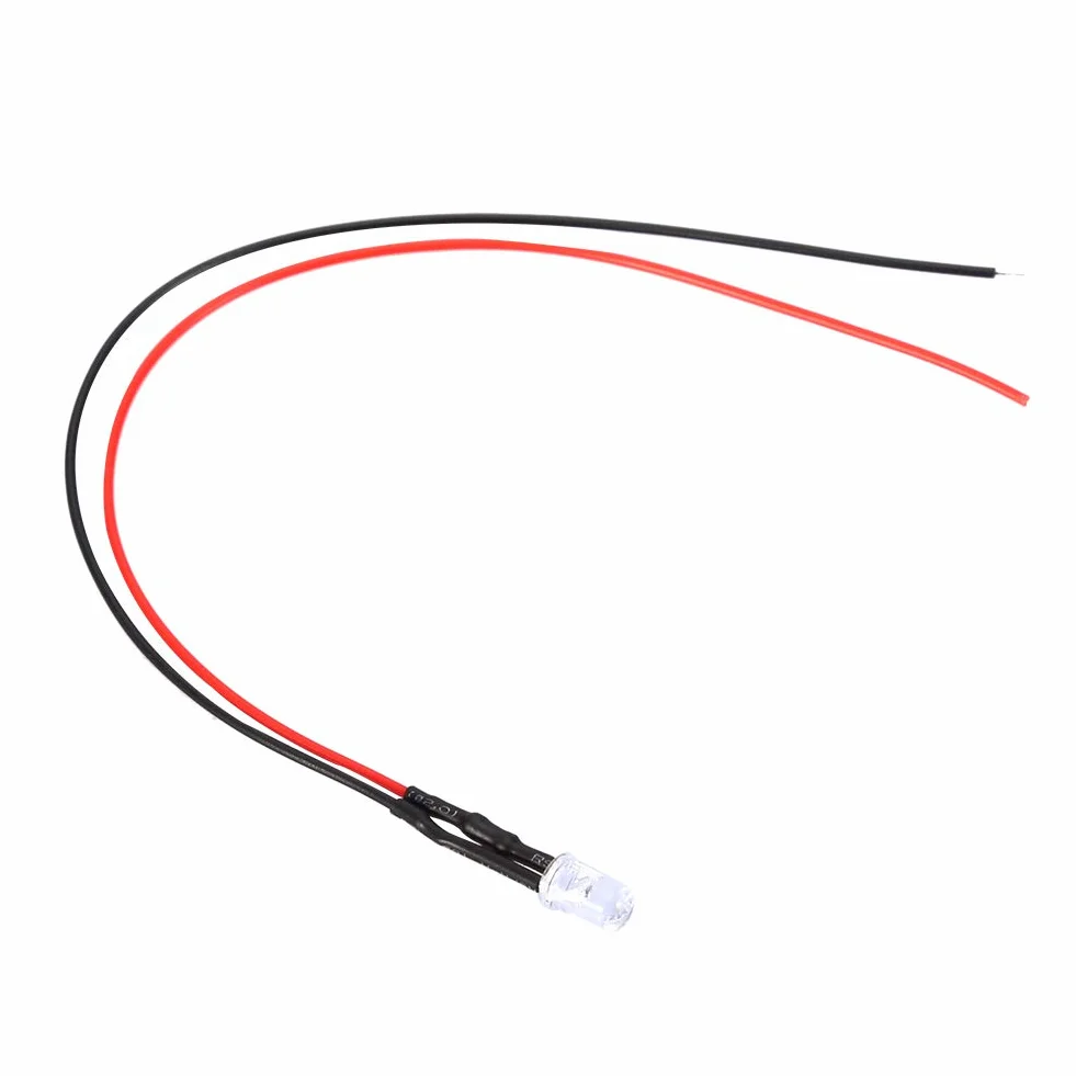 10 szt. 12 V 5 mm dioda LED, przewodowa, wielokolorowy kabel świetlny LED, oszczędność energii, okablowanie diody, 20 cm, 0,06 W, 10 szt