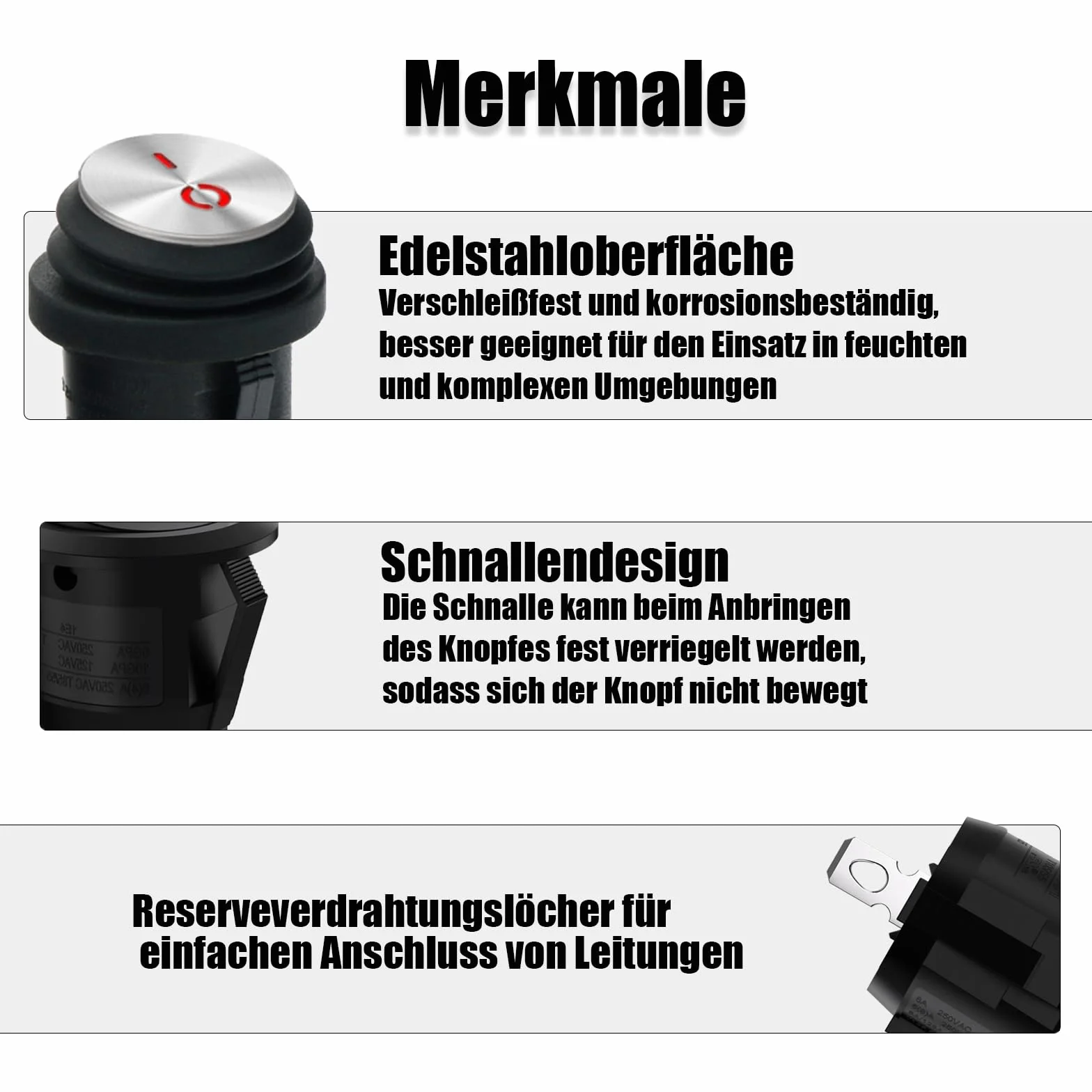Powice 2 x wodoszczelny przełącznik dźwigienkowy 12 V z czerwonym światłem, okrągły, 3-biegunowy przełącznik 12 V, przełącznik 6 A/12 V, odpowiedni do montażu w domach, samochodach i urządzeniach