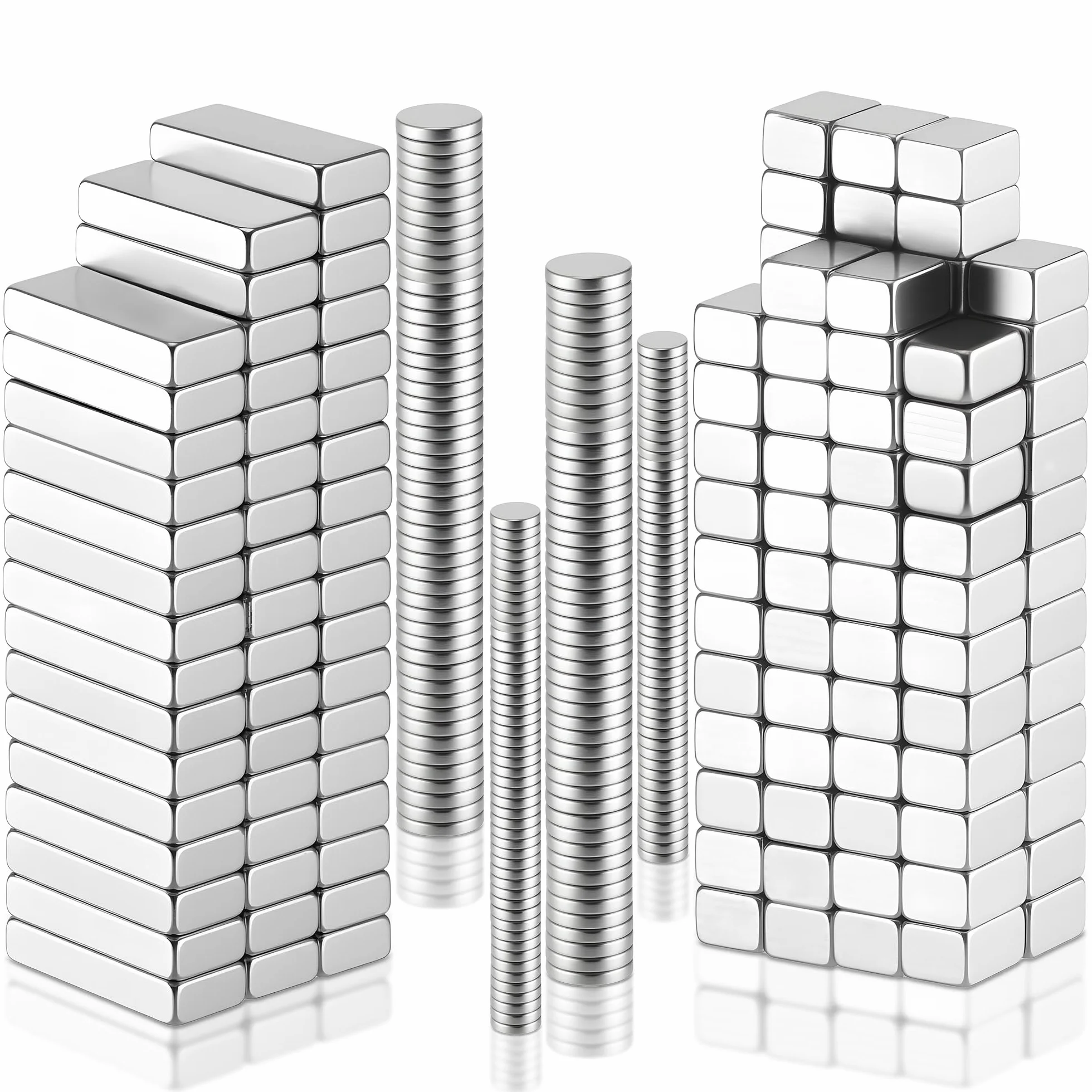 JIANTA 350 sztuk magnesów neodymowych, 4 rozmiary 10 x 4 x 2 mm, 5 x 4 x 3 mm, 5 x 1 mm, 3 x 1 mm, okrągłe + prostokątne, mocne małe magnesy na lodówkę, biuro, tablicę, rękodzieło