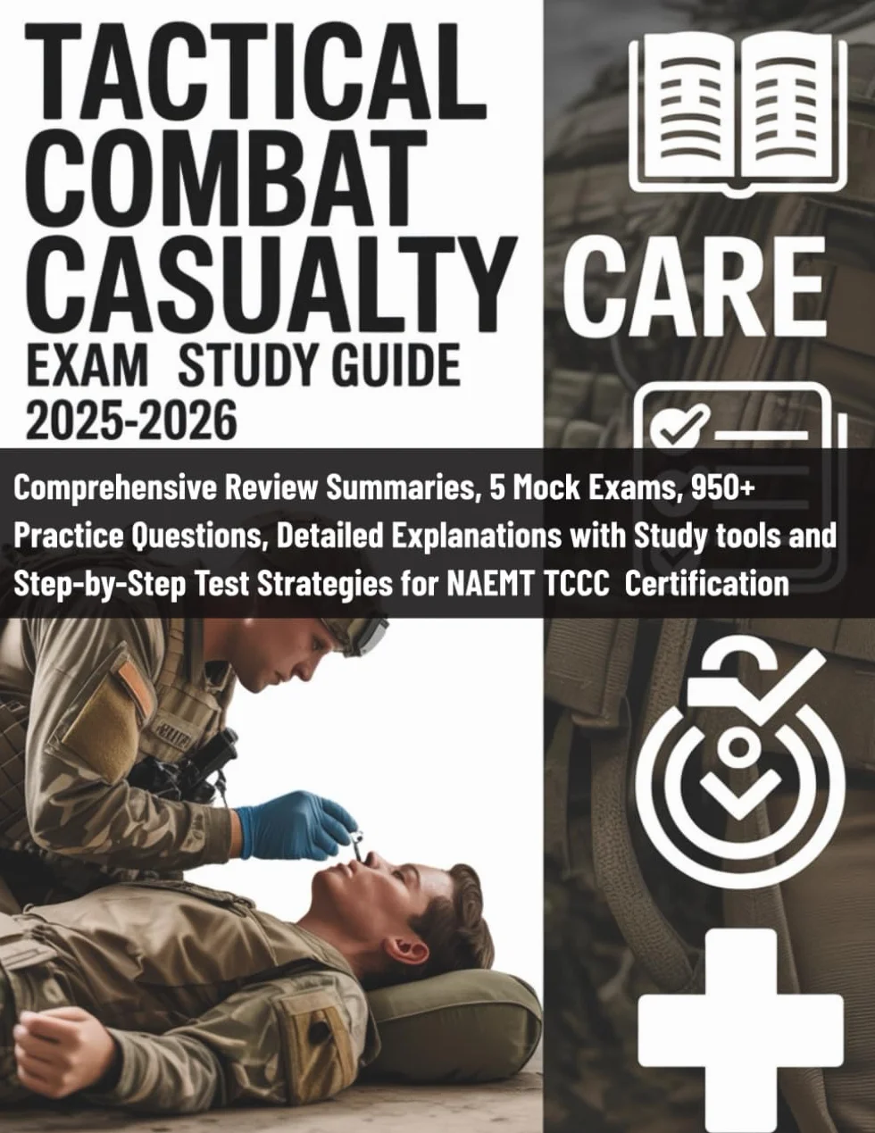 TACTICAL COMBAT CASUALTY CARE EXAM STUDY GUIDE 2025-2026: Comprehensive Review, Mock Exams, 950+ Practice Questions, NAEMT TCCC Certification