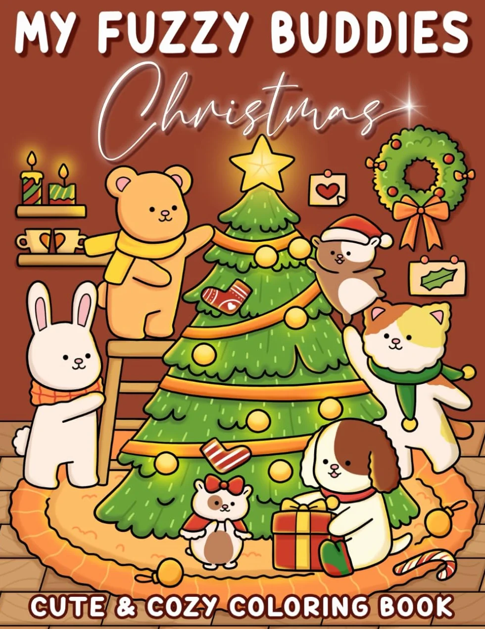 My Fuzzy Friends: Cute and Cozy Coloring Book for Adults and Kids with Easy Designs of Adorable Animals Characters on Christmas Hygge For Relaxation and Stress Relief