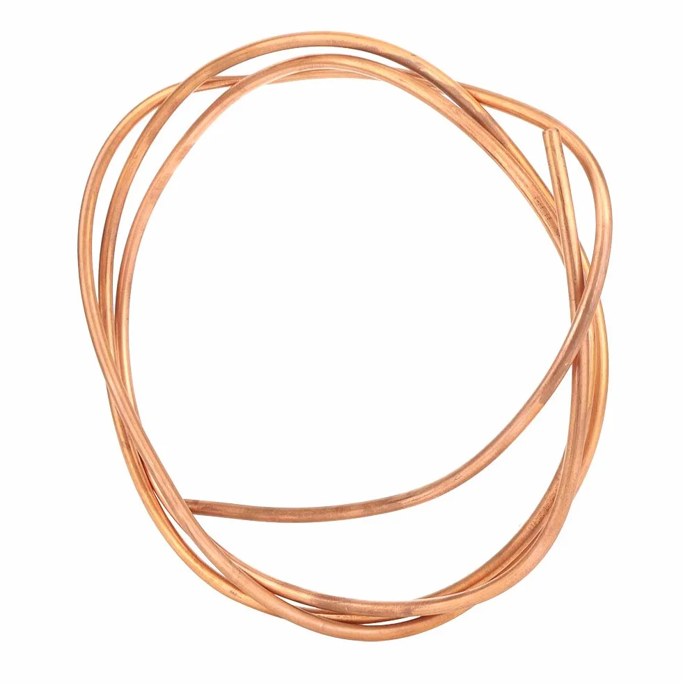 Miedziana rura C1100 T2, średnica zewnętrzna 6 mm, średnica wewnętrzna 5 mm, grubość ściany 0,5 mm, miękka cewka miedziana rurka, długość 2 m, do lodówki,