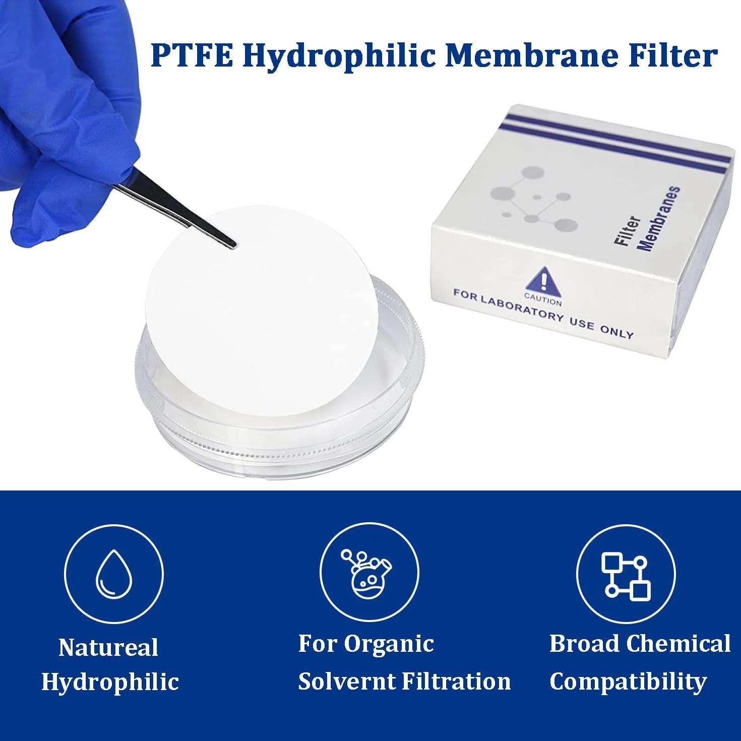 Filtr membranowy PTFE hydrofilowy średnica 47 mm rozmiar porów 0,22 µm opakowanie 50 sztuk