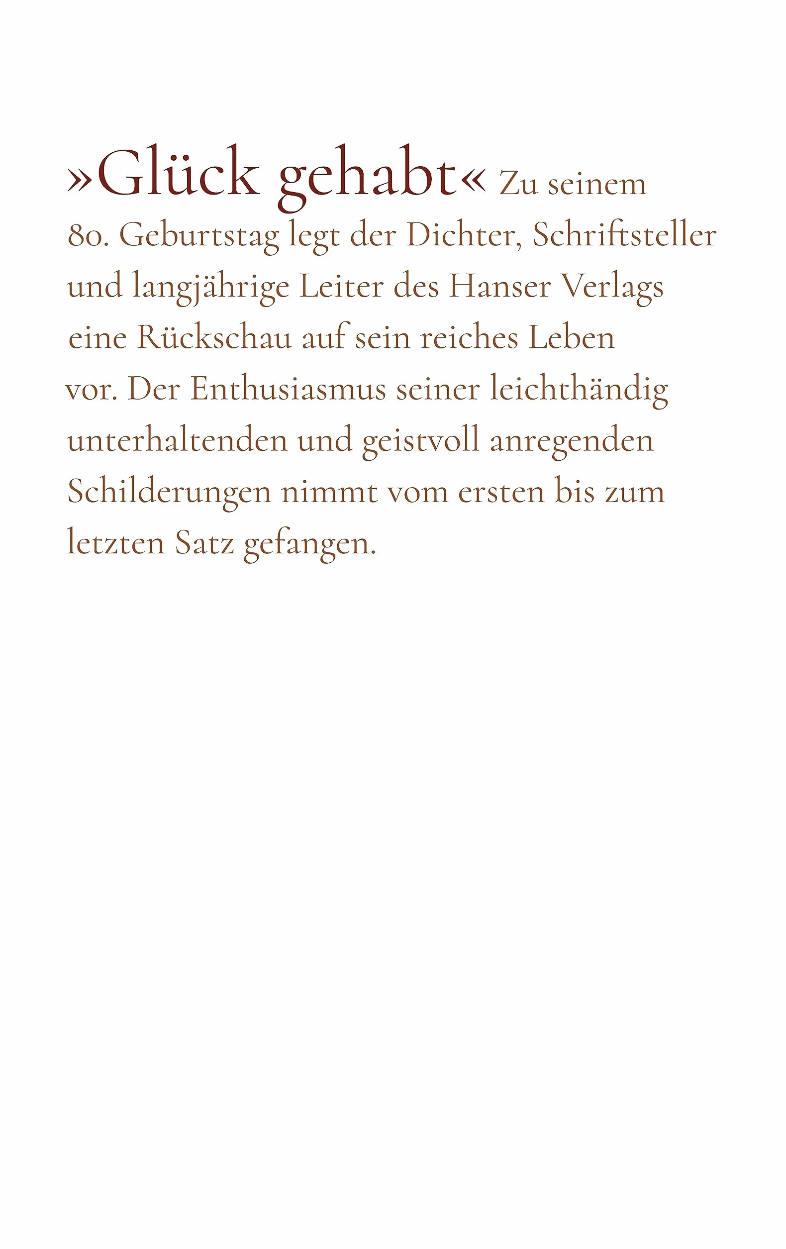 Verabredung mit Dichtern: Erinnerungen und Begegnungen | Die Memoiren des legendären Hanser-Verlegers