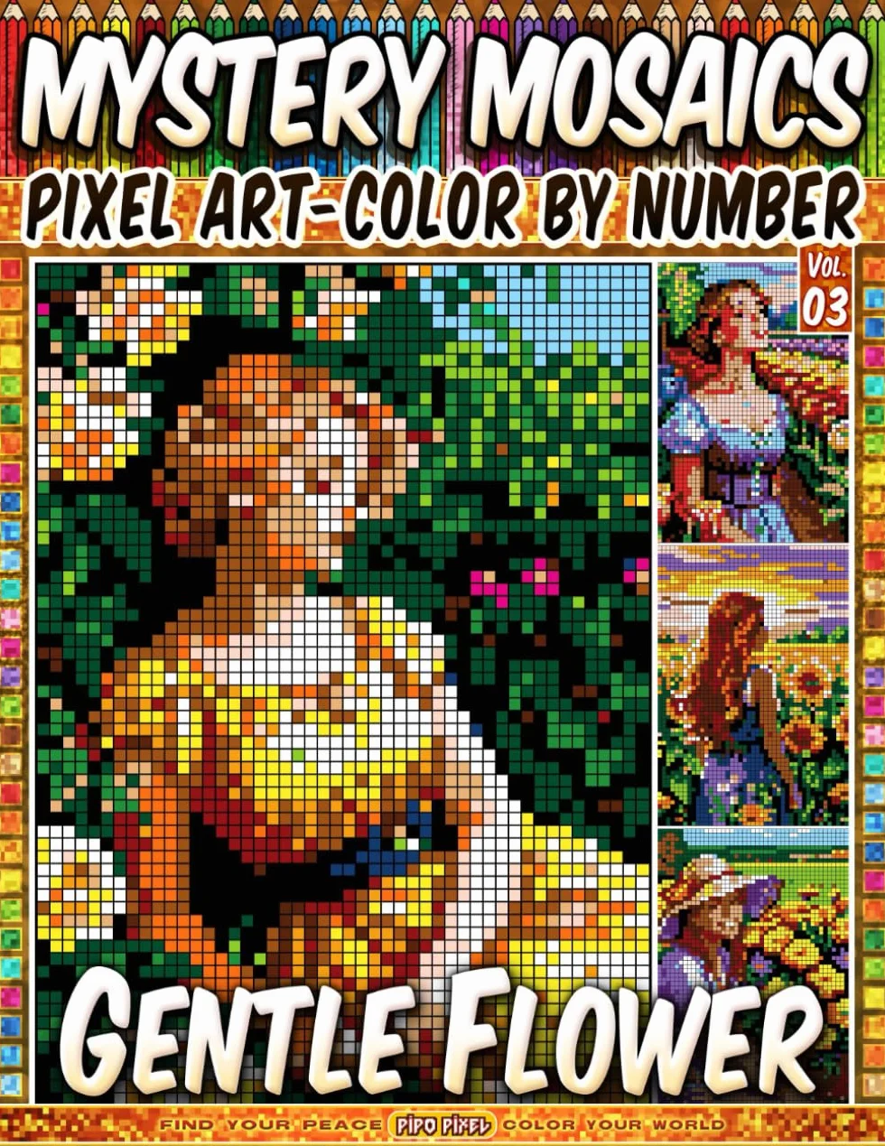 Gentle Flower Mystery Mosaic Color by Number Vol. 03: 100 Pixel Art Tranquil Portraits
