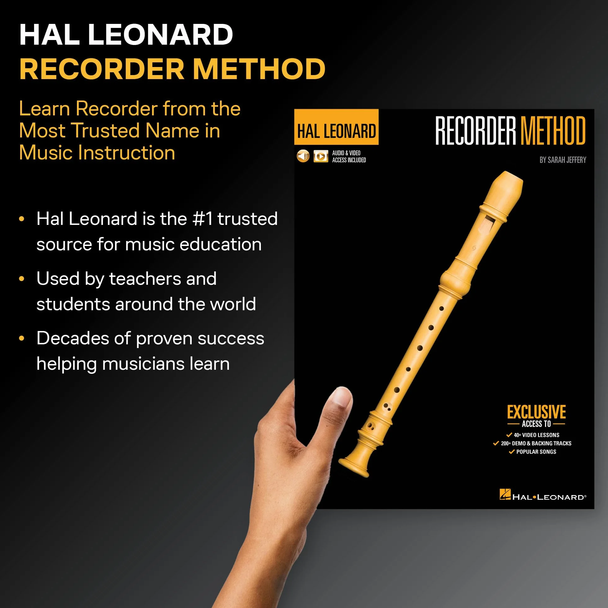 Hal Leonard Recorder Method by Sarah Jeffery - Book with 200+ Audio Demo & Backing Tracks & 40+ Video Lessons Included