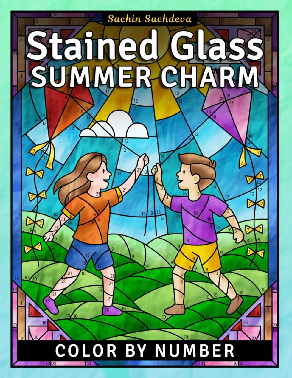 Stained Glass Summer Charm: Color by Number Coloring Book for Adults, Window Designs and Mindful Patterns