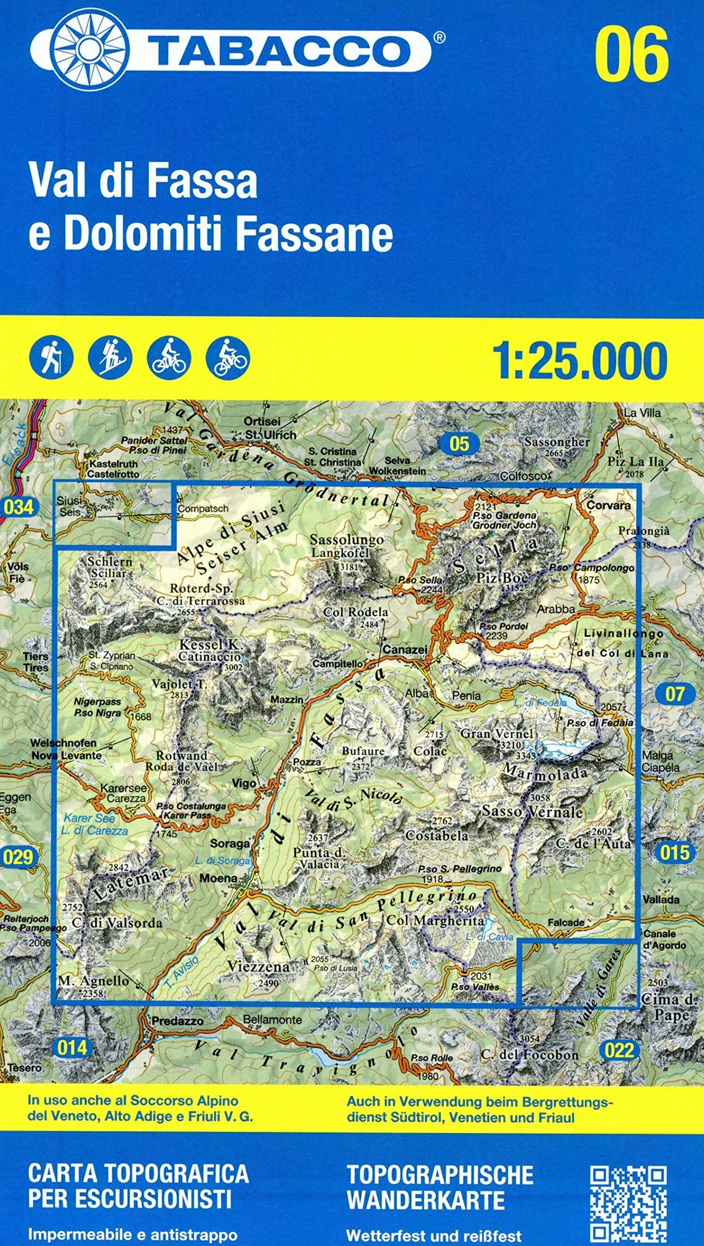 Val di Fassa e Dolomiti Fassane 1:25.000 Mapa Ediz. italiana inglese francese tedesca