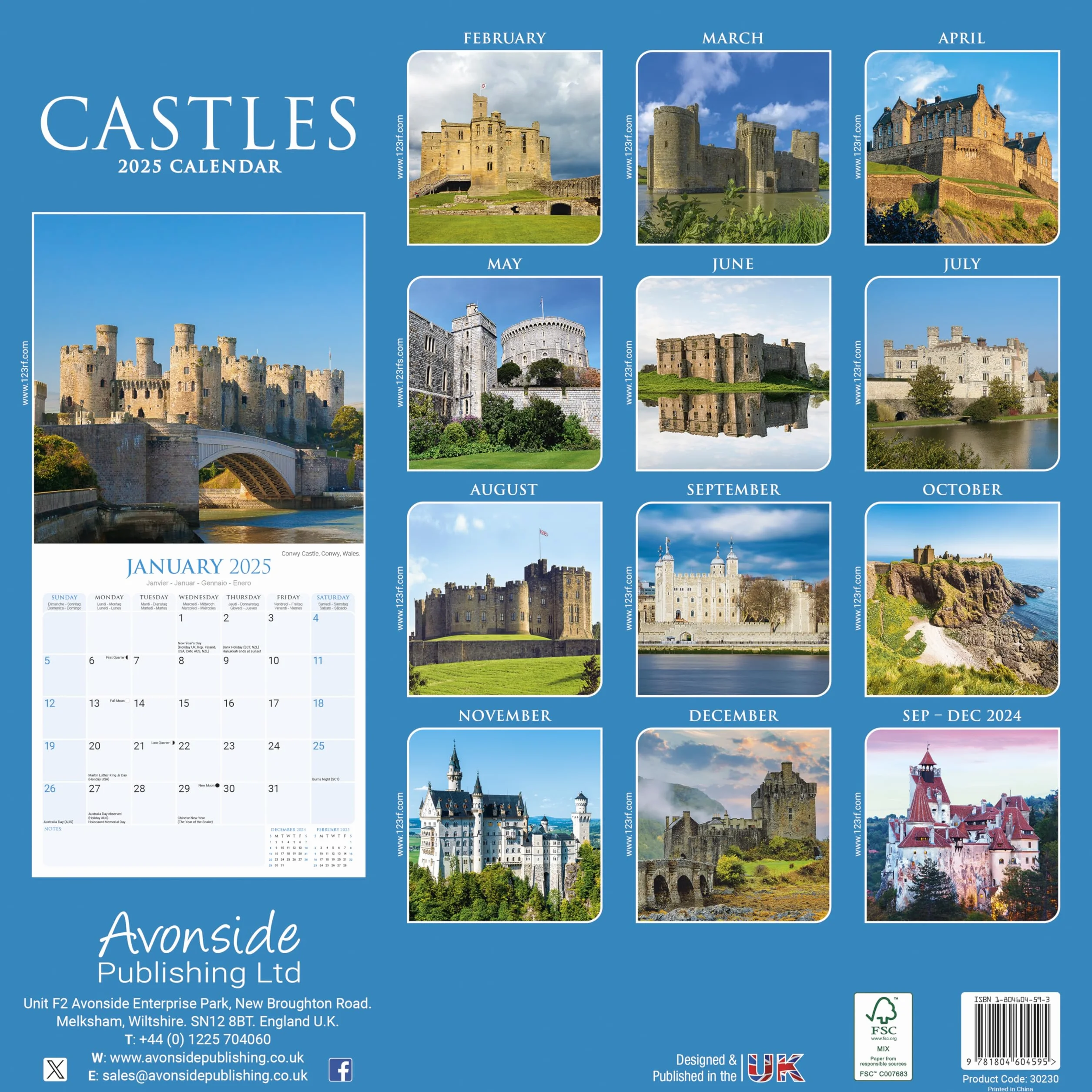 Castles Calendar 2025 Square Scenic Wall Calendar - 16 Month: Original Avonside-Kalender [Mehrsprachig] [Kalender]