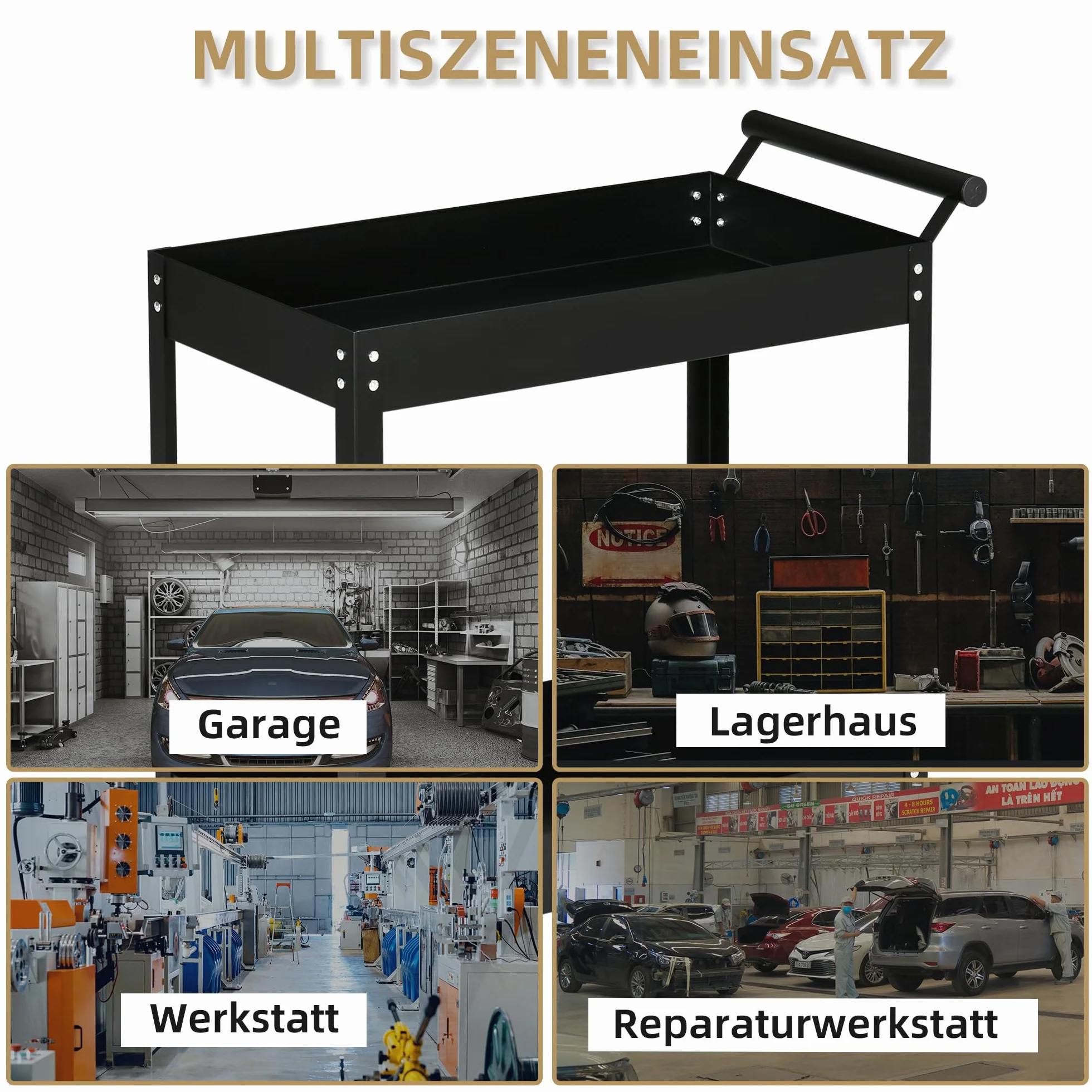 DURHAND Wózek warsztatowy 2-poziomowy 150 kg 84,5x38x84 cm czarny