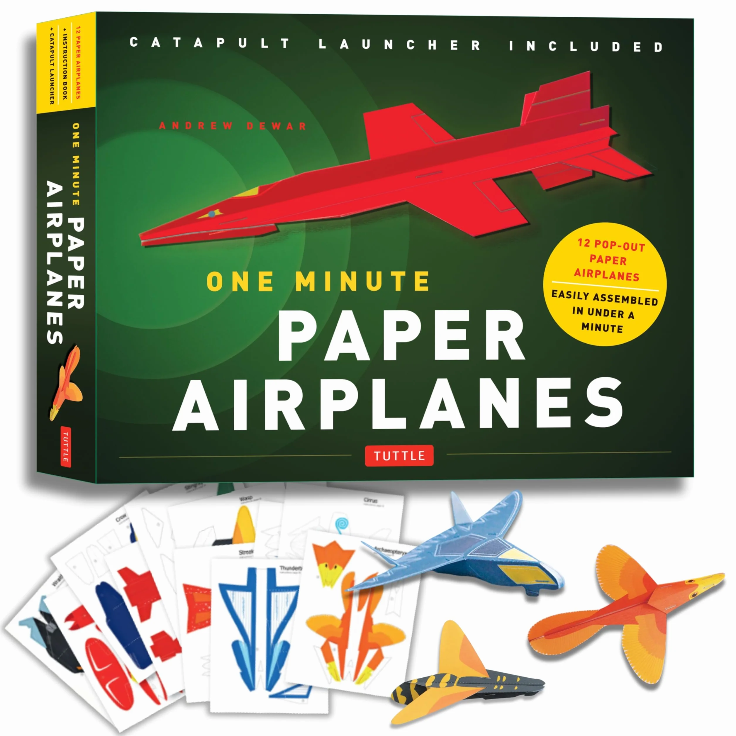 One Minute Paper Airplanes Kit: 12 Pop-Out Planes, Paper Airplane Book with Launcher