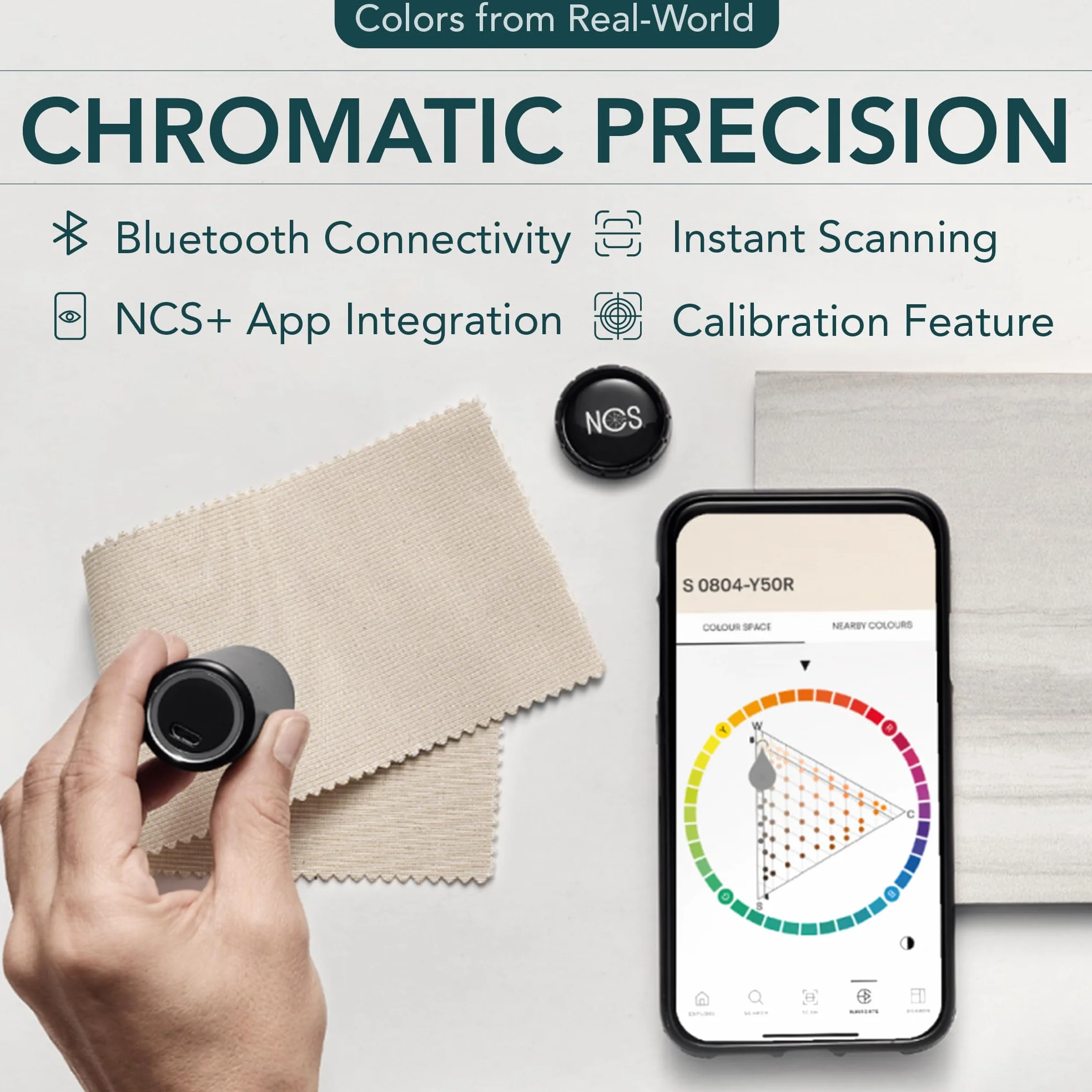 NCS Colourpin PRO | Przenośny czytnik kolorów do tekstyliów | Natychmiastowe rozpoznawanie | Narzędzie do dopasowywania Bluetooth, analizator czujników