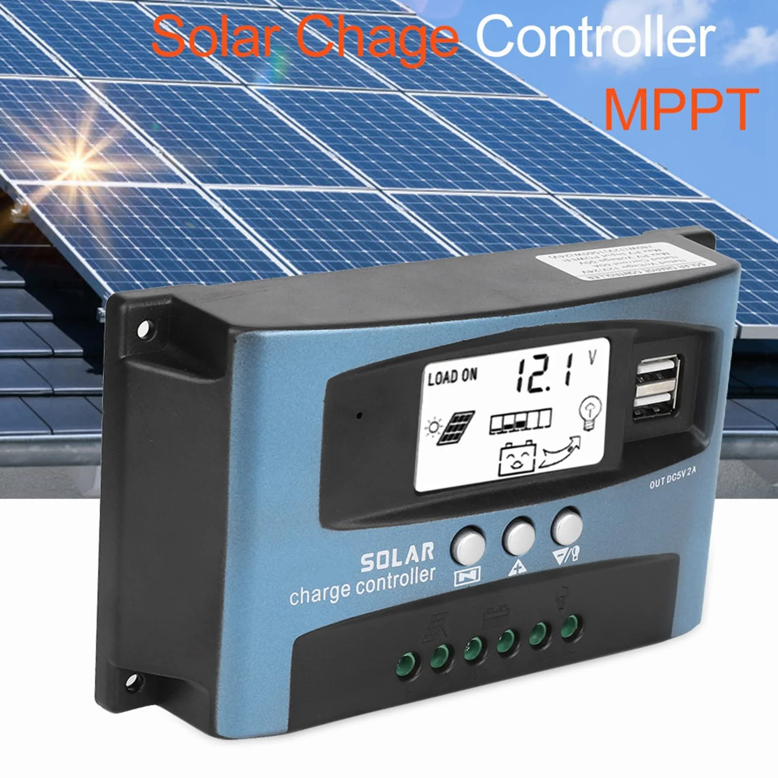 40/50/60/100A MPPT kontroler ładowania słonecznego, Fydun USB 12 V 24 V podwójny kontroler USB automatyczny zasilacz baterii z wyświetlaczem LCD (100A)