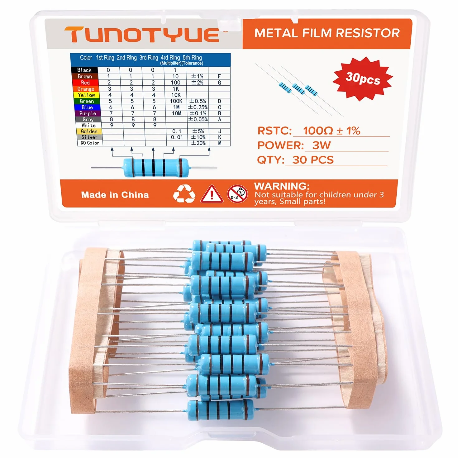 Rezystory z Folii Metalowej 3W 100Ω 1% Tolerancji 30 Sztuk do DIY
