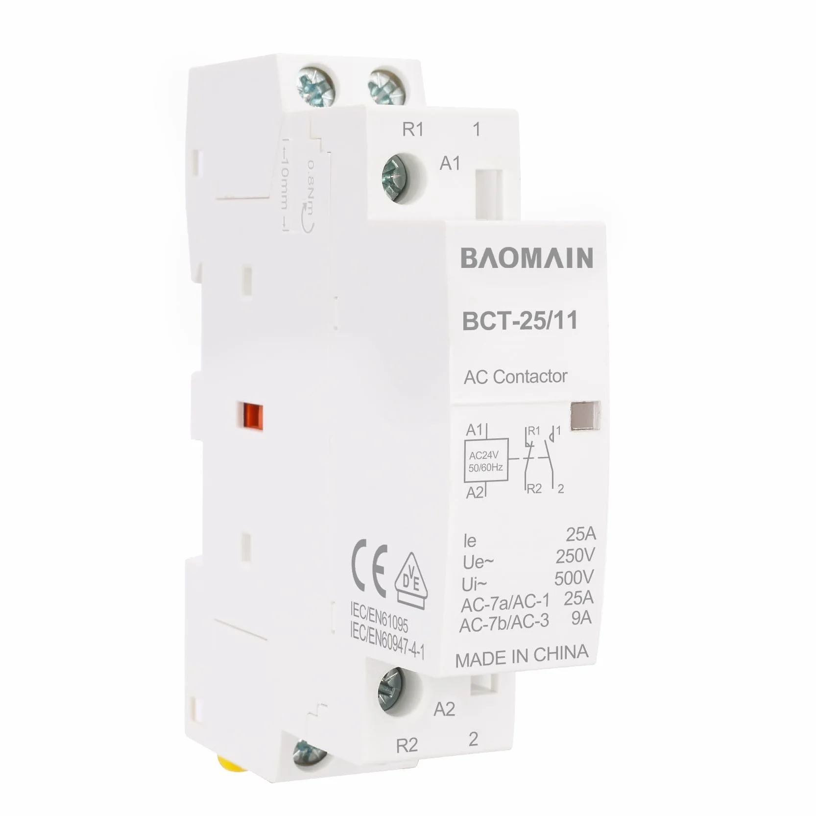 BAOMAIN Stycznik AC 2-biegunowy 25A AC 24V 35mm Montaż na szynie DIN BCT-25/11
