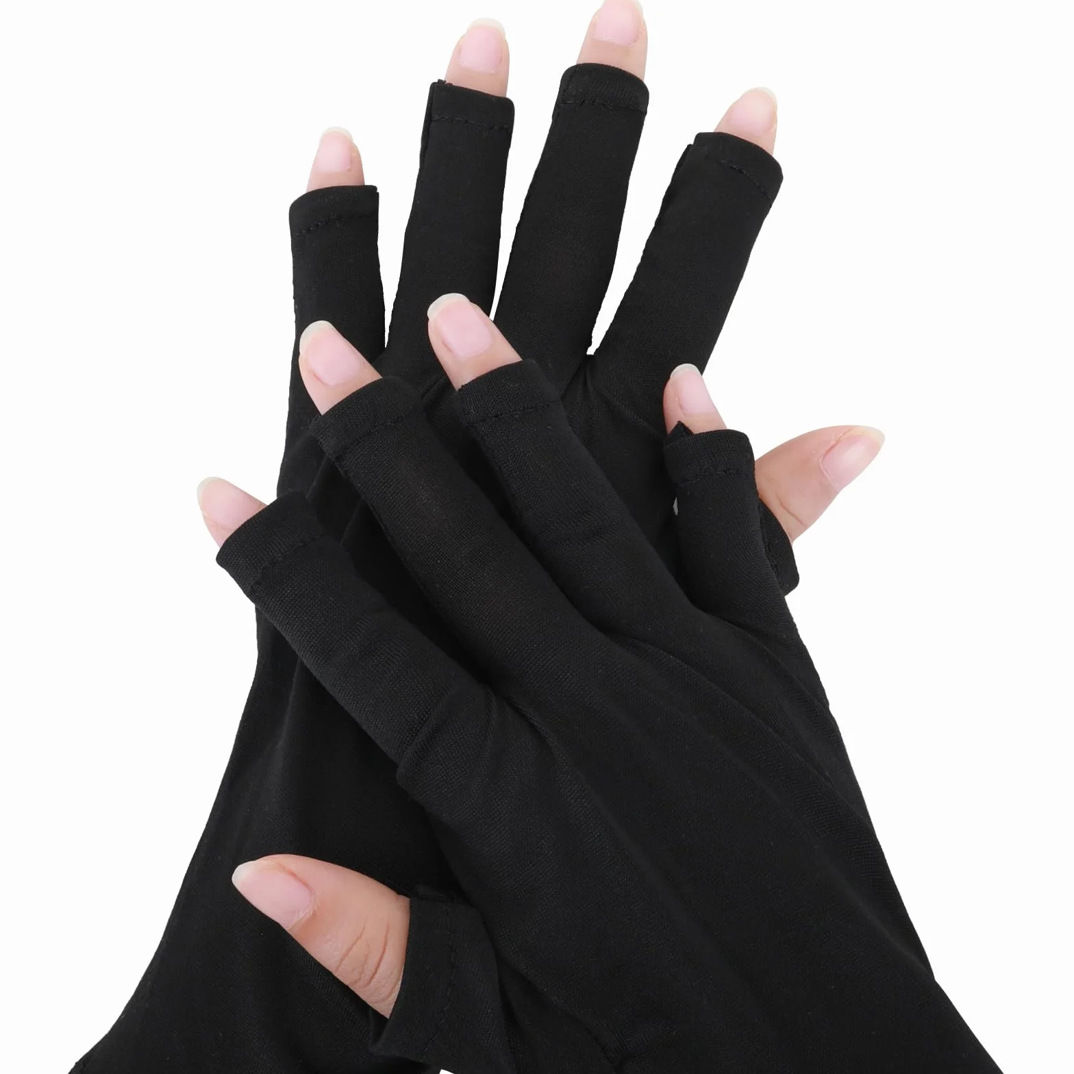 TIESOME 2 rękawice ochronne UV do paznokci, UPF50+ UV rękawiczki z poliestru, bez palców do manicure i lamp żelowych, czarne i białe
