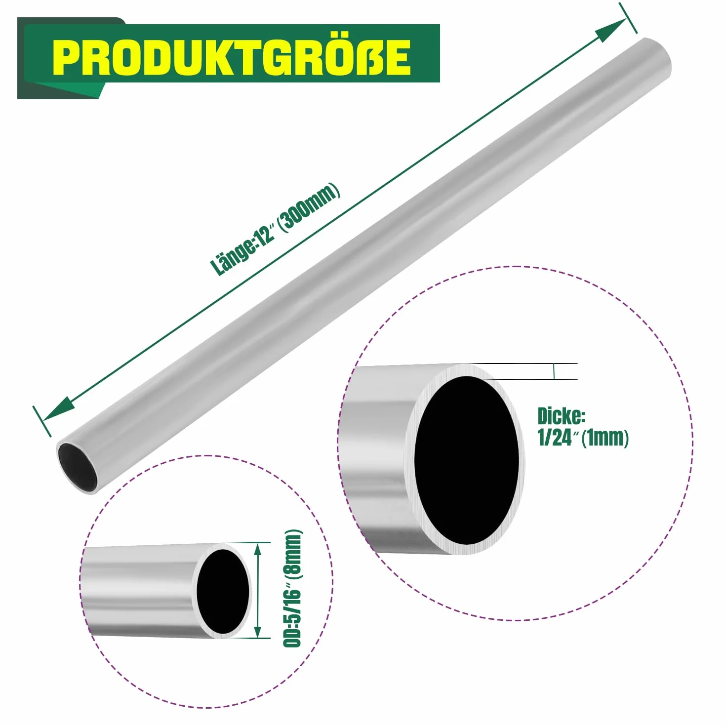 Rura aluminiowa Ø 8 mm x 1 mm x 300 mm, okrągła, 3 sztuki