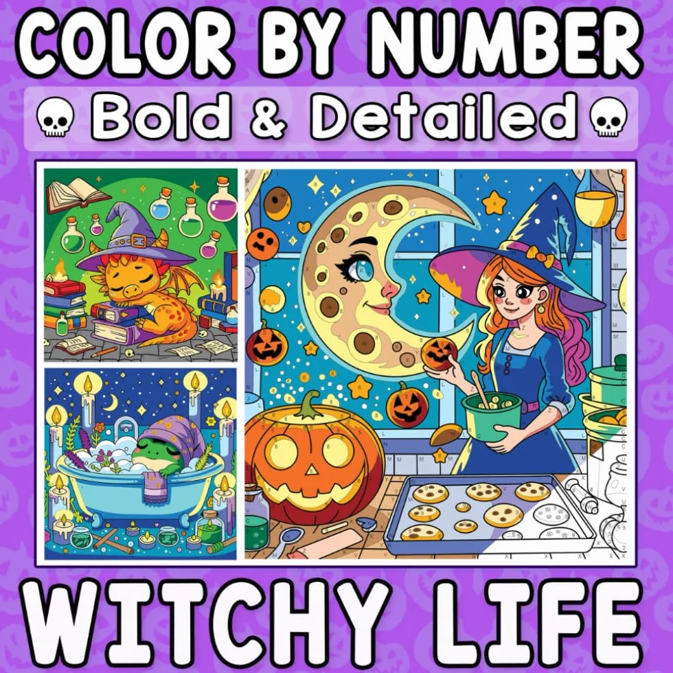 Witchy Life: A Spooky-Cute Coloring Adventure - Bold & Detailed Color By Number