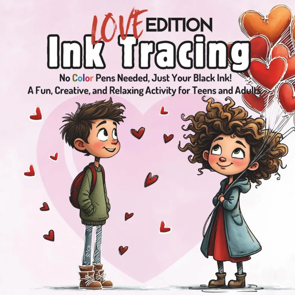 Ink Tracing Book For Adults Love Edition: No Color Pens Needed, Black Ink, Creative Relaxing Activity