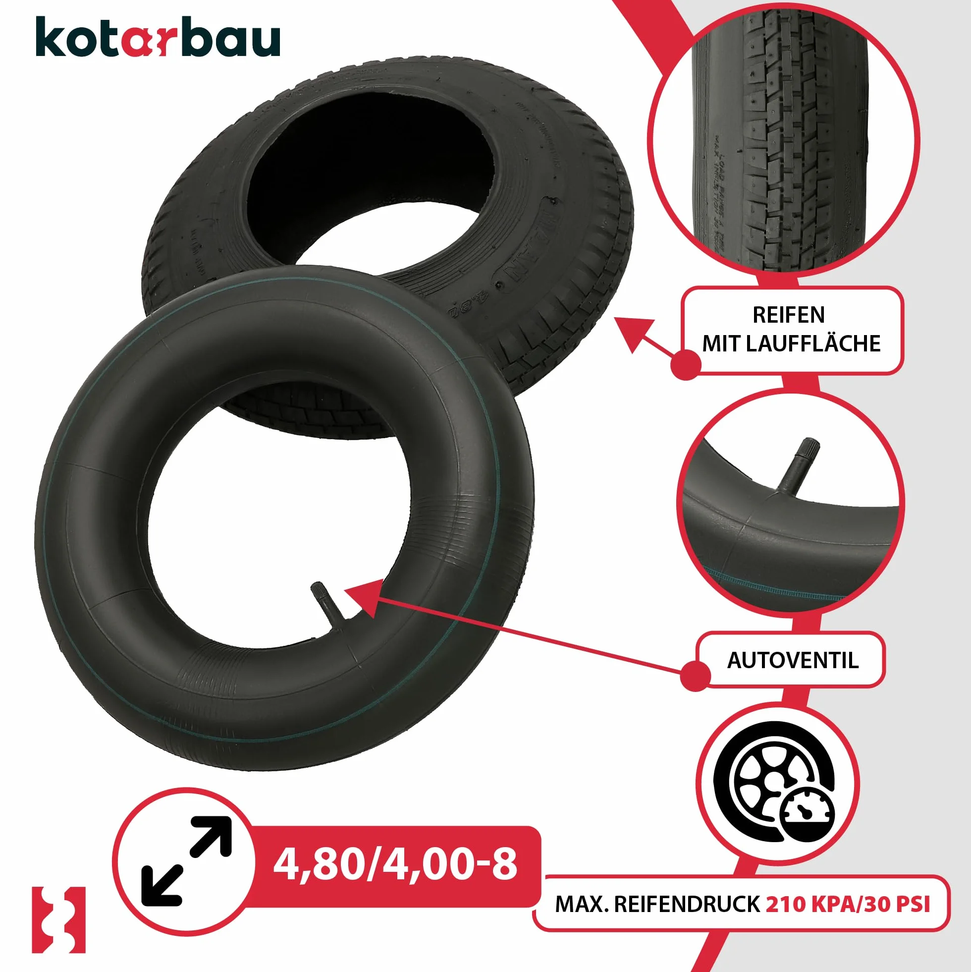 KOTARBAU Opona z Dętką 4.80/4.00-8 do Koła Taczki
