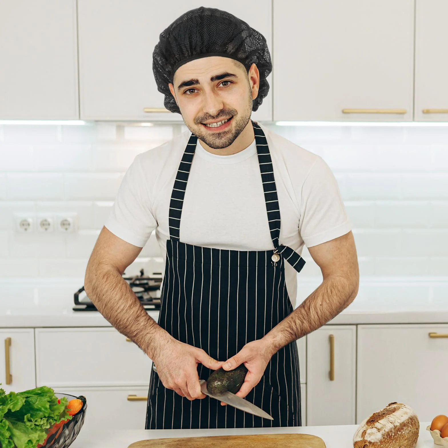 6 szt. unisex elastyczna czapka szefa kuchni, gotowanie, gastronomia, siatka do włosów, wielokrotnego użytku, nadająca się do prania, regulowana czapka z siatki, czarna, Czarny, Rozmiar