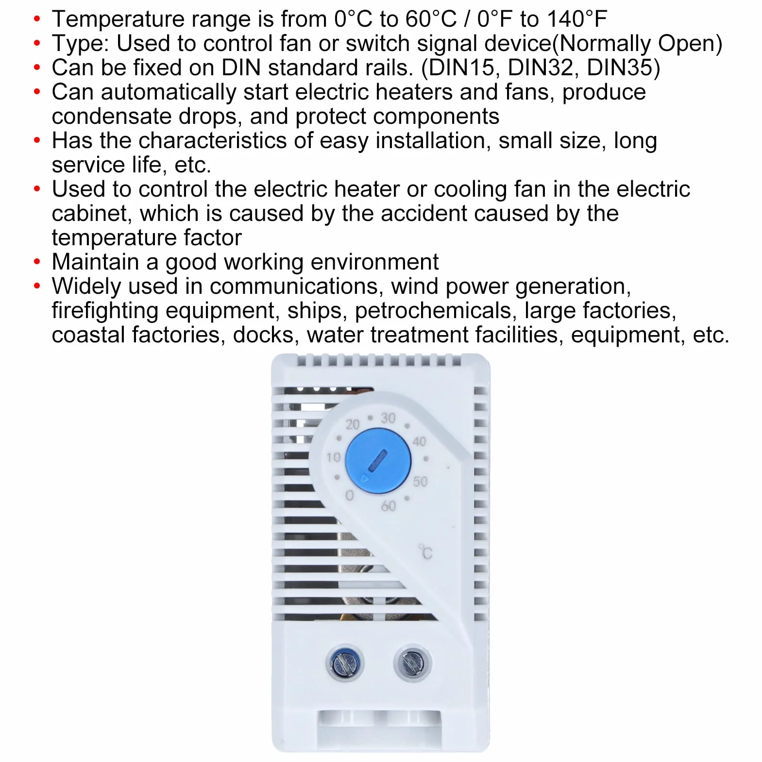 KTS 011 Kontroler Przełącznika Temperatury, Mechaniczny Termostat Bimetaliczny 0-60°C / 0-140°F