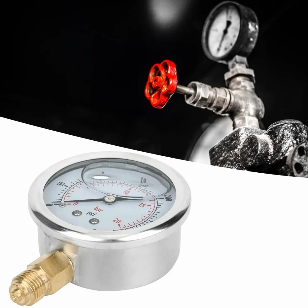 Oumefar TS-PGG604-20bar manometr wypełniony olejem mosiądz 1 / 4BSP Y60 Anti-Aging wysoka precyzja dla górnictwa o zakresie 0-20 bar, 0-300 psi dla przemysłu