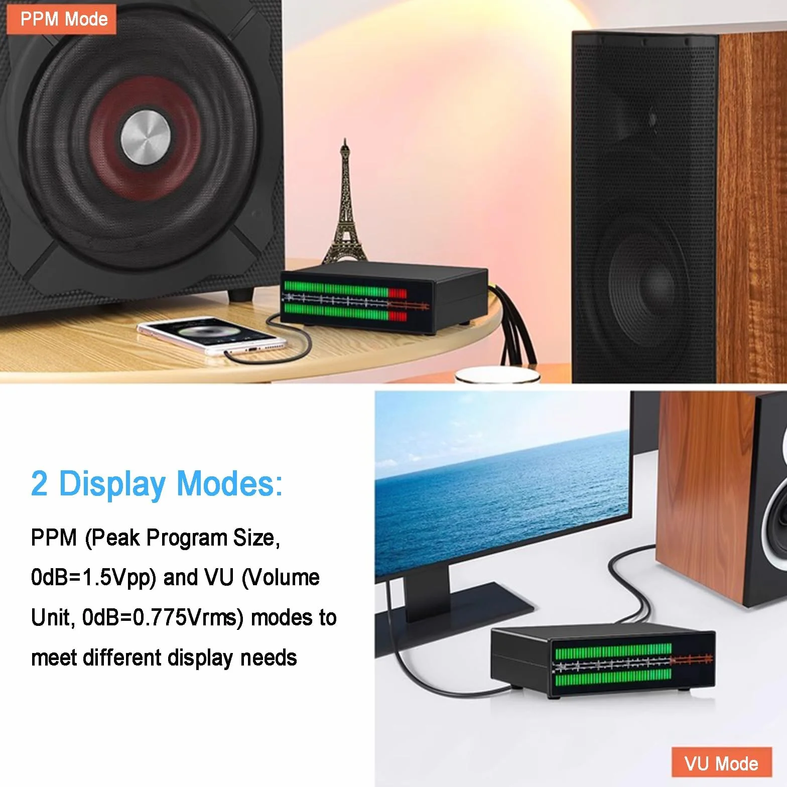 Analizator widma audio LED 8 efektów wyświetlania PPM/VU konwerter audio rozdzielacz