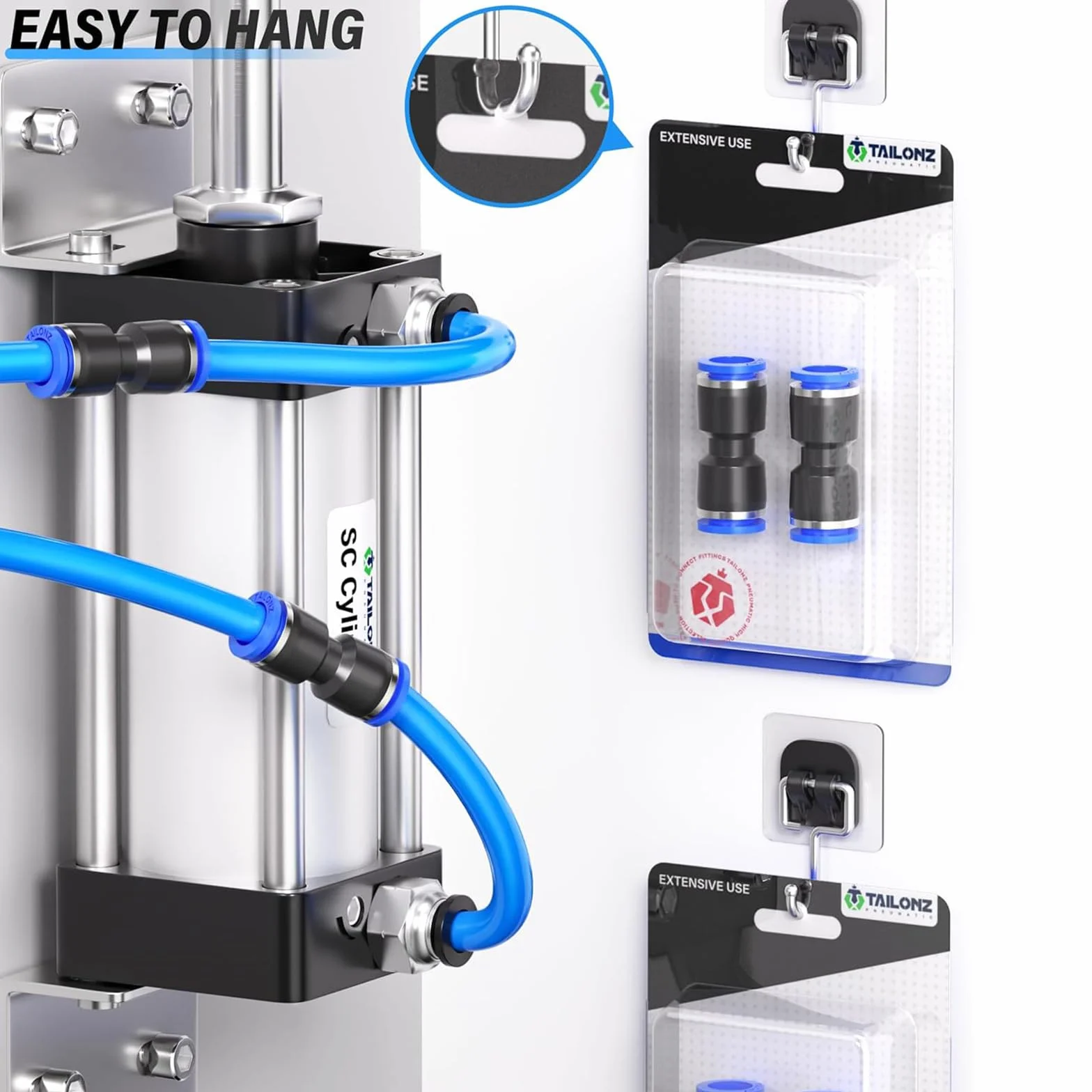 Tailonz Pneumatic Złącze szybkie wciskane PU-12 12mm 2-drożne niebieskie opakowanie 2