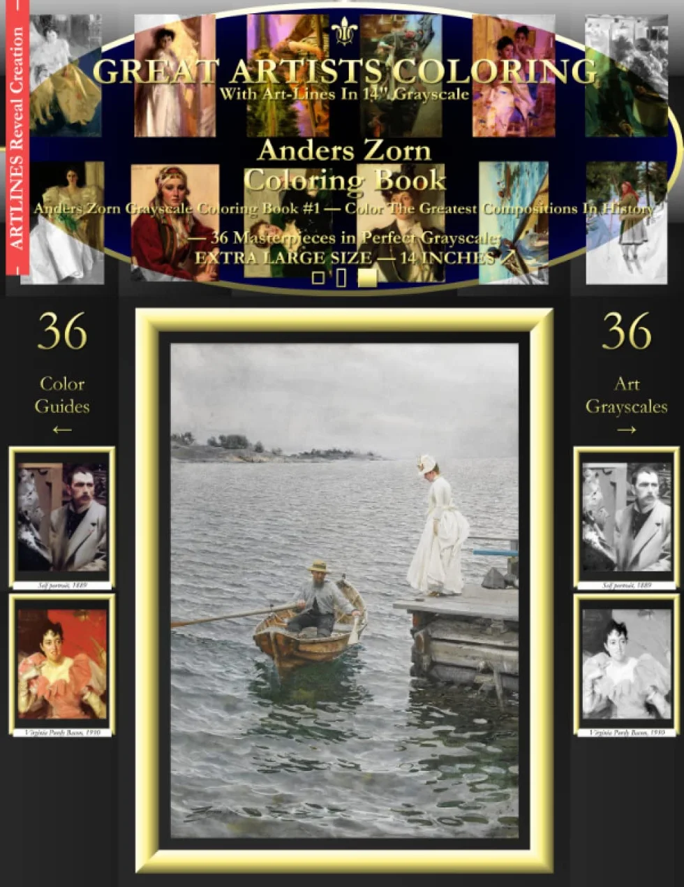 Coloring Book Anders Zorn Grayscale #1 Greatest Compositions