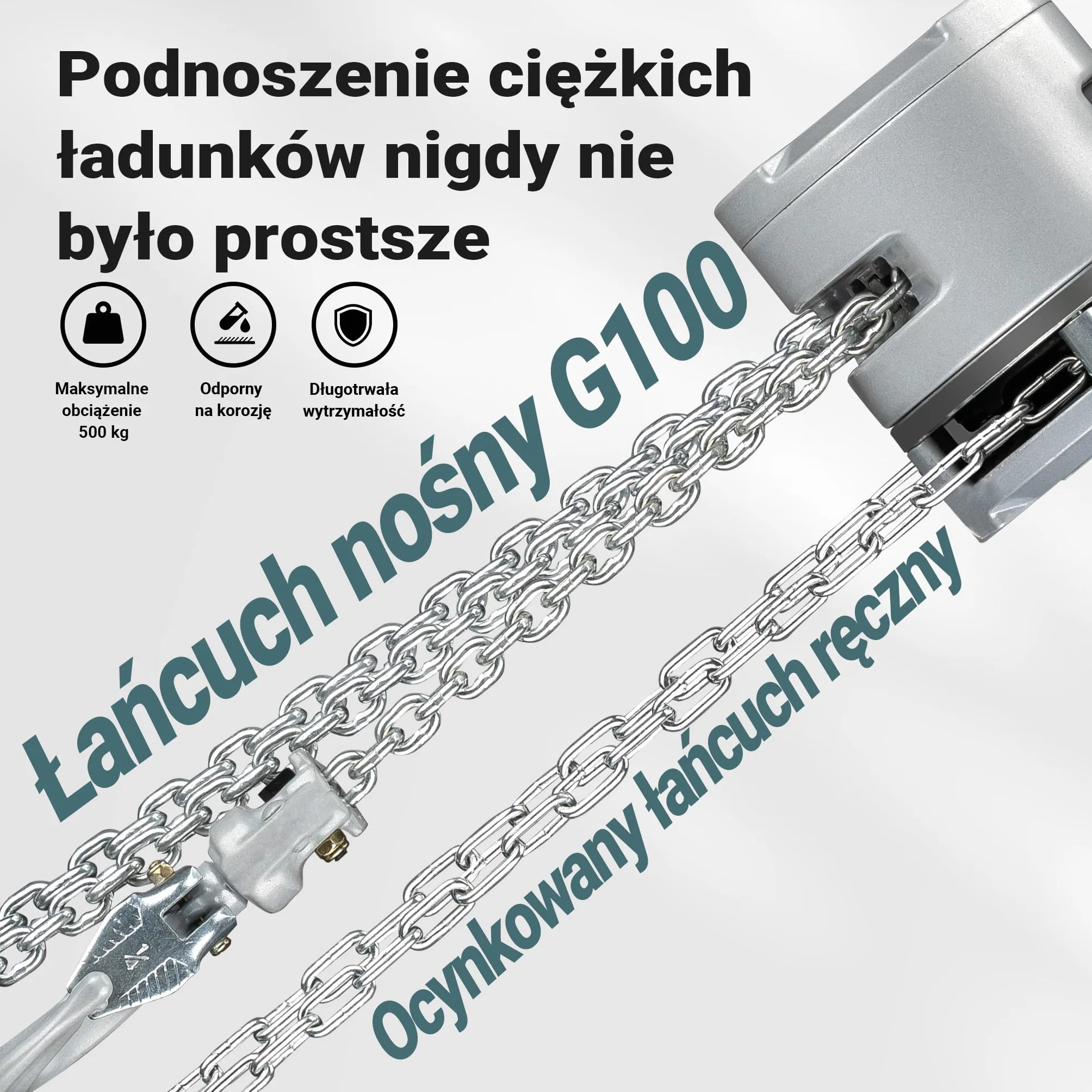 Wiltec Wciągnik łańcuchowy 500 kg G100 3 m ocynkowany łańcuch aluminium uszczelniona przekładnia