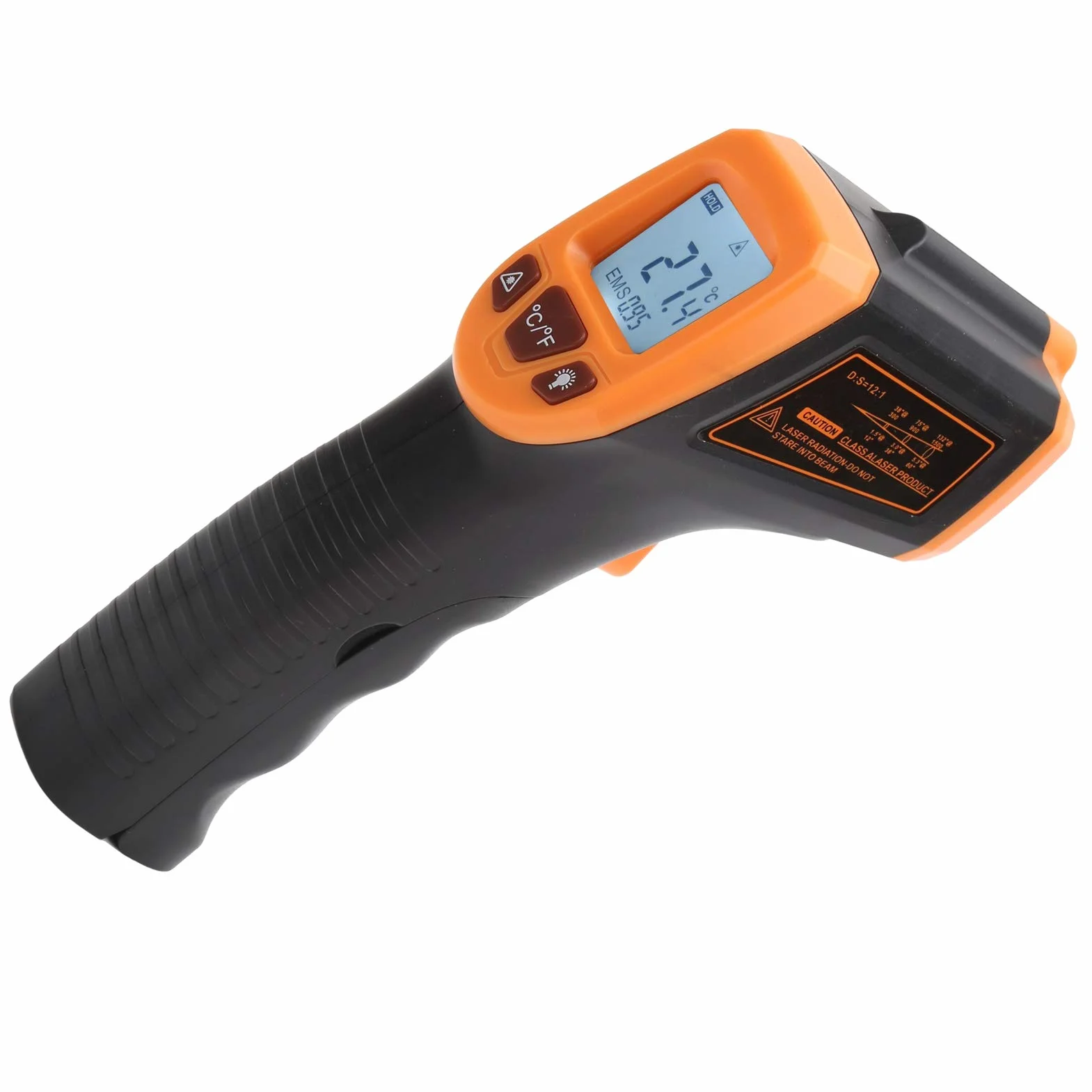 Termometr Przemysłowy na Podczerwień GM320S, Bezdotykowy, -50°C do 600°C, Podświetlenie LCD, Pomarańczowy, do Pomiaru Temperatury Powierzchni