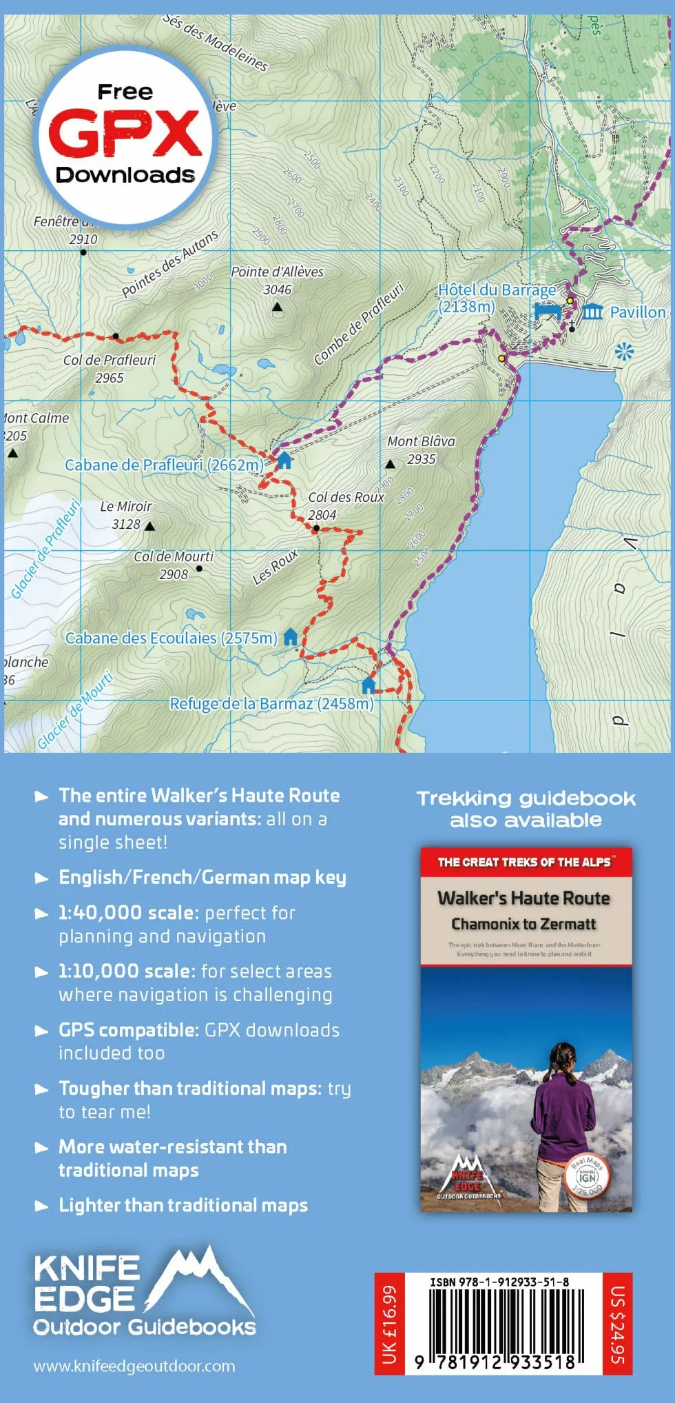 Trekking Map: Walker's Haute Route: Chamonix to Zermatt: English/French/German: 2
