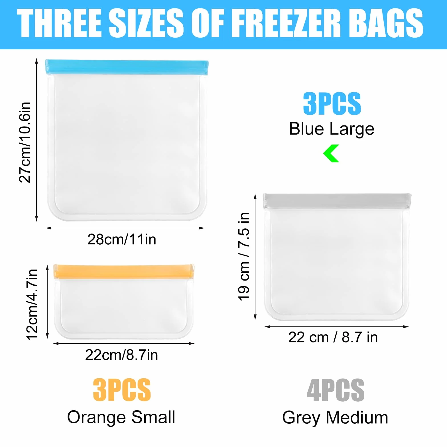 EXIN DECHEN Worki do zamrażania wielokrotnego użytku z BPA, do przechowywania żywności, 10 sztuk