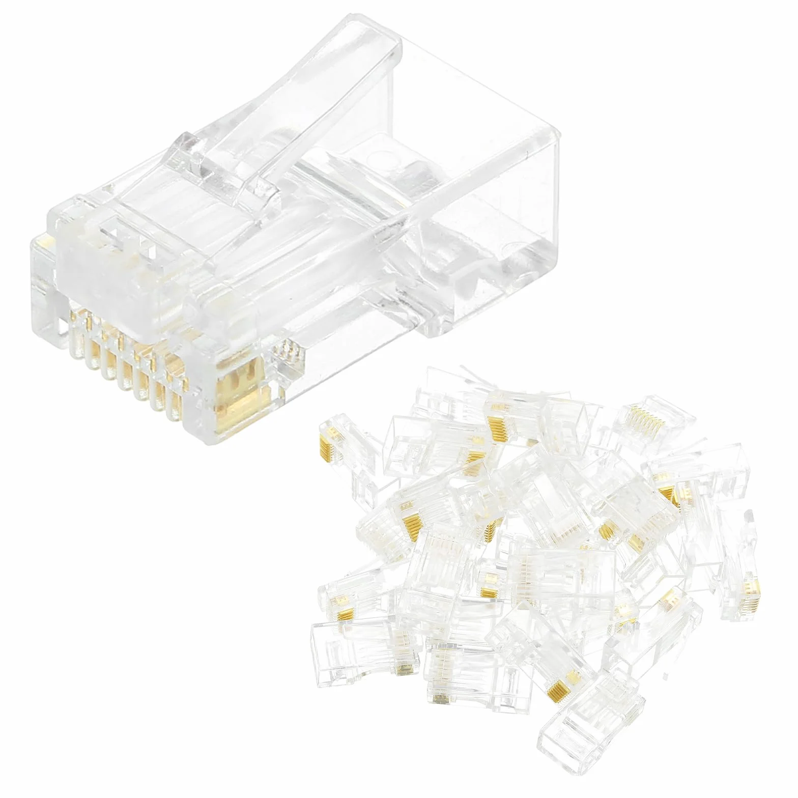 QUARKZMAN 30 szt. Złącza RJ45 Pass Through Cat6, złącze Crimper RJ45 8P8C ze złotem do pełnego lub skręconego kabla Ethernet UTP