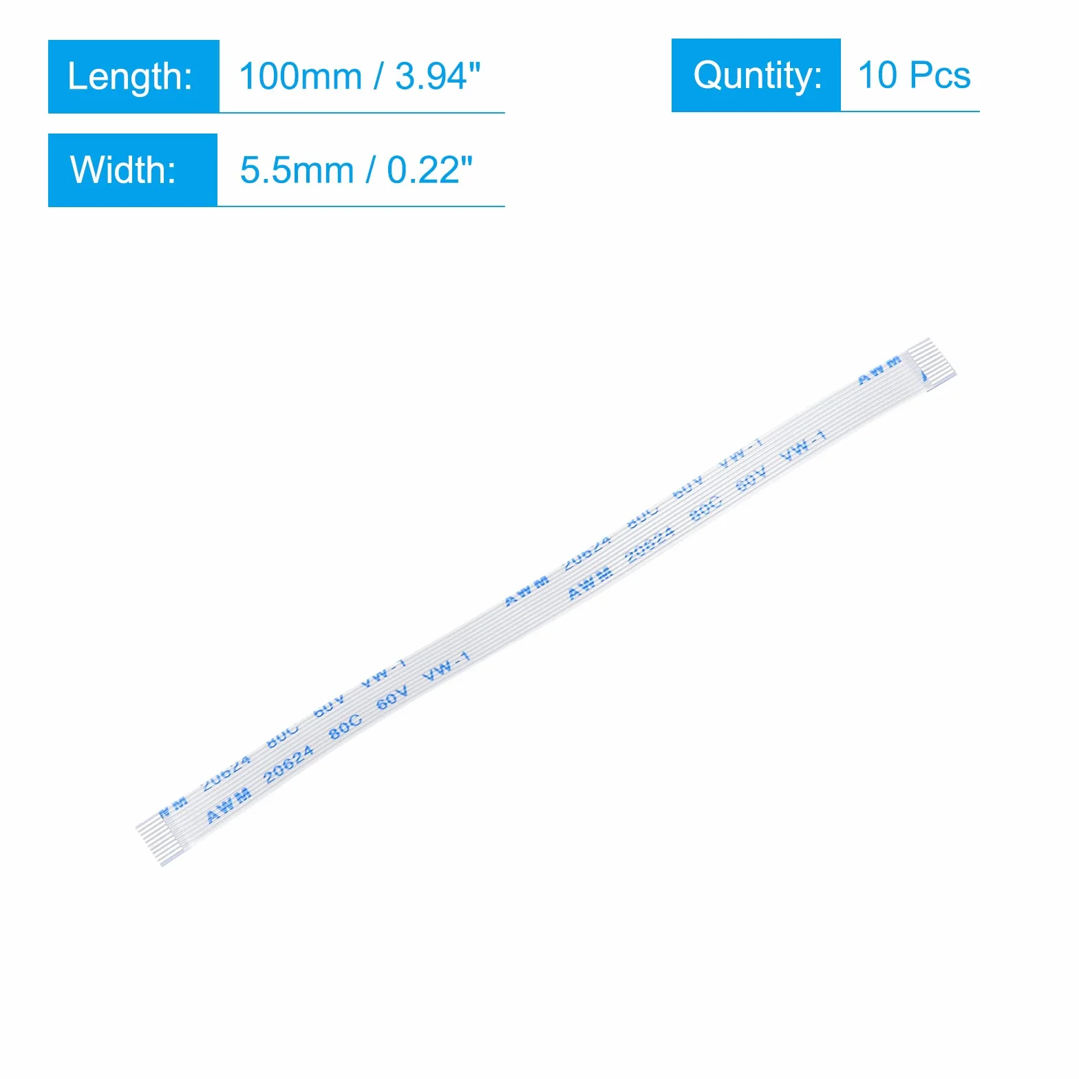 sourcing map Opakowanie 10 szt. FFC FPC kabel 10 pin 0,5 mm 100 mm (typ A) do drukarki LCD 3D aparat DVD
