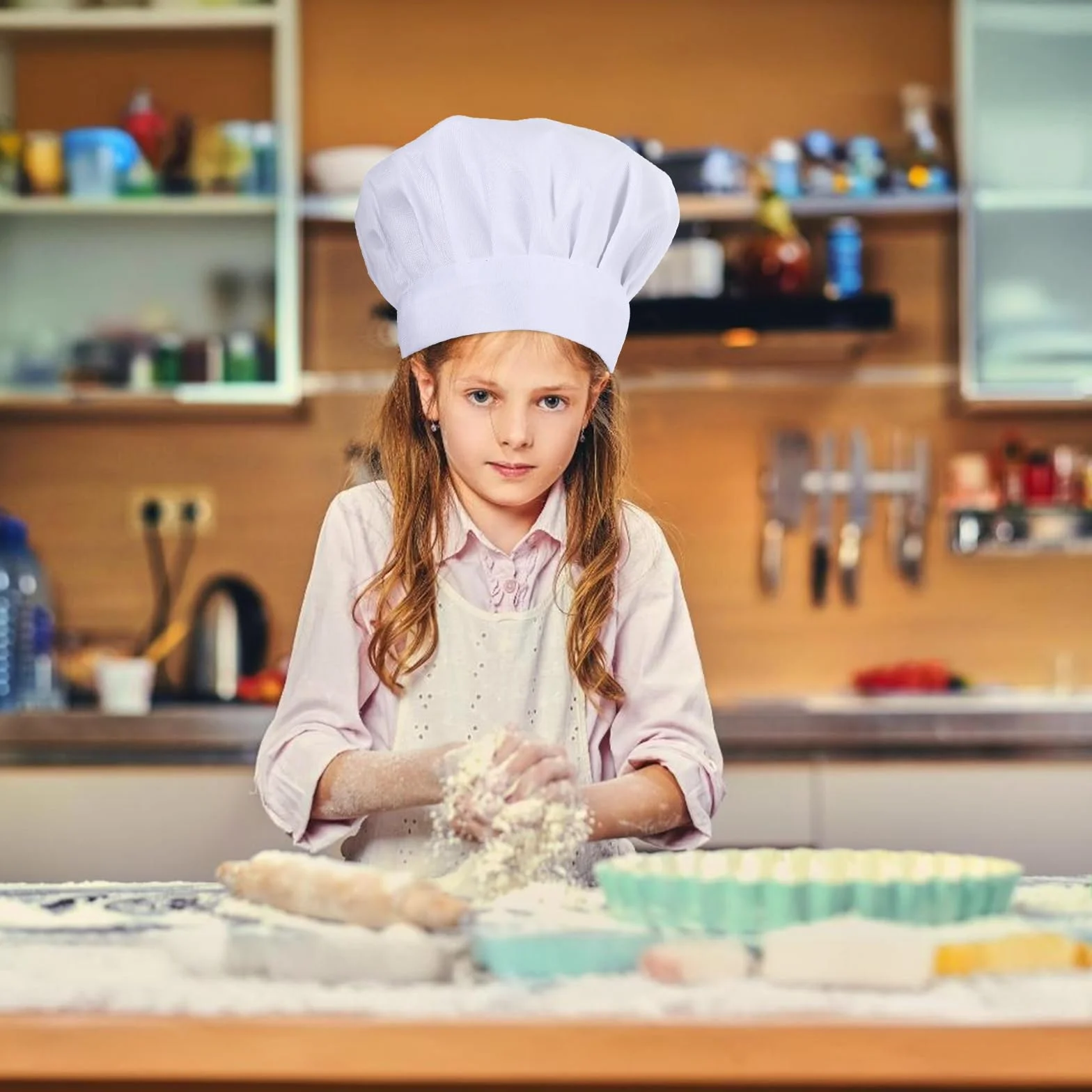 Teaaha Czapka kucharska, biała, uniseks, czapka kucharska, regulowana czapka kucharska z polibawełny, czapka kuchenna dla dzieci, do gotowania, pieczenia, gastronomii, domu, kuchni, szkoły i