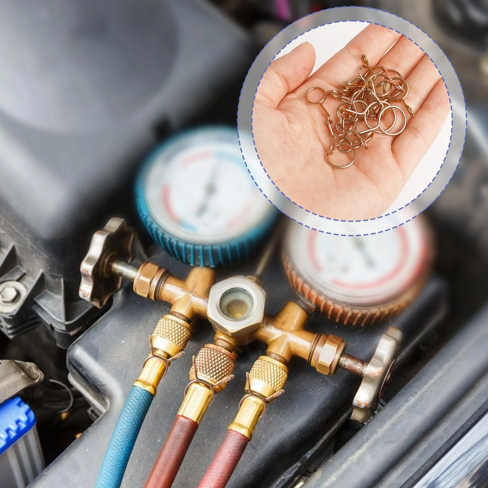 Rybtd Metalowe zaciski do węży paliwowych i powietrznych, 100 szt., M5-14, podwójne zaciski sprężynowe do rury paliwowej, silikonu i węża próżniowego