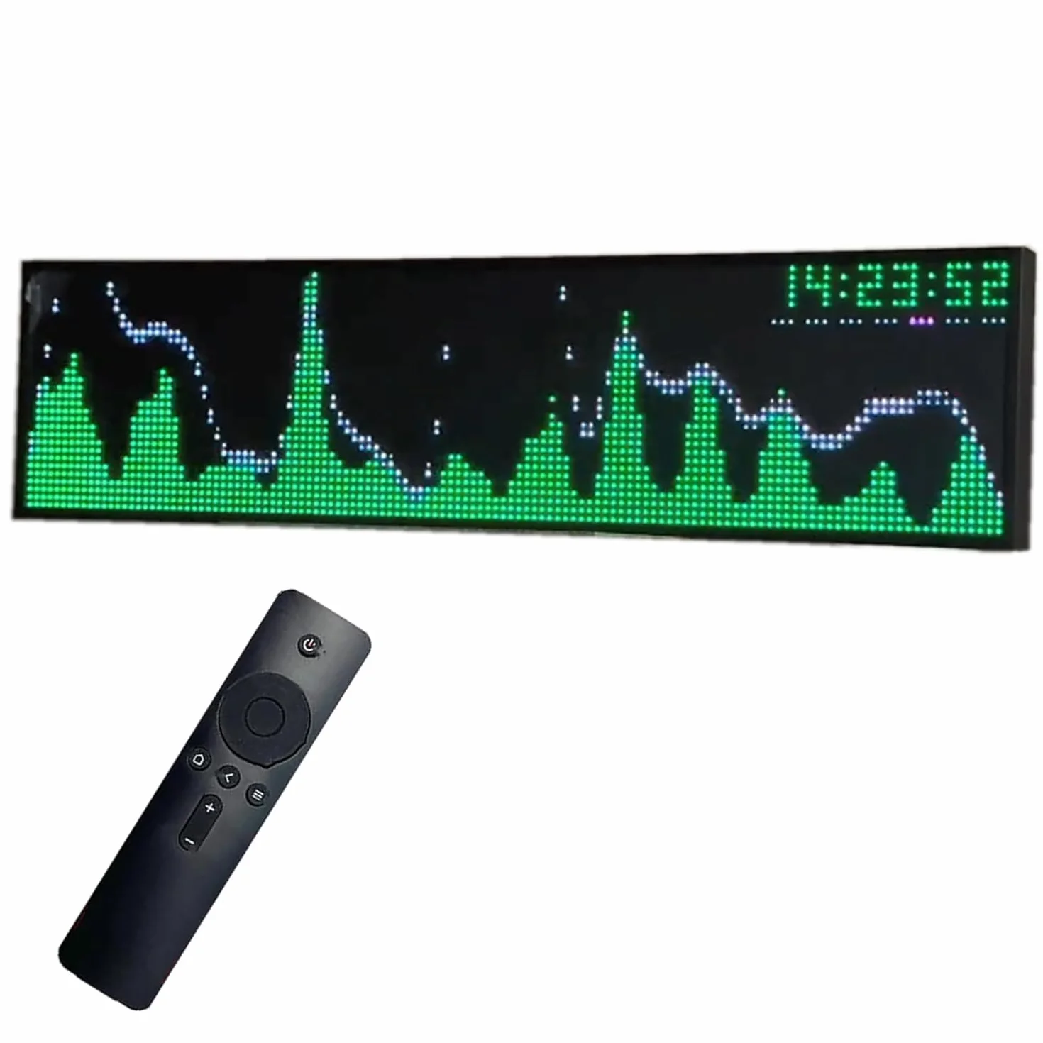 Analizator spektrum rytmu muzyki, wskaźnik poziomu dźwięku RGB, 5 trybów wyświetlania zegara, wejście audio 3,5 mm, sterowanie dźwiękiem / sterowanie linią, 36 stylów i 16 kolorów, do studia