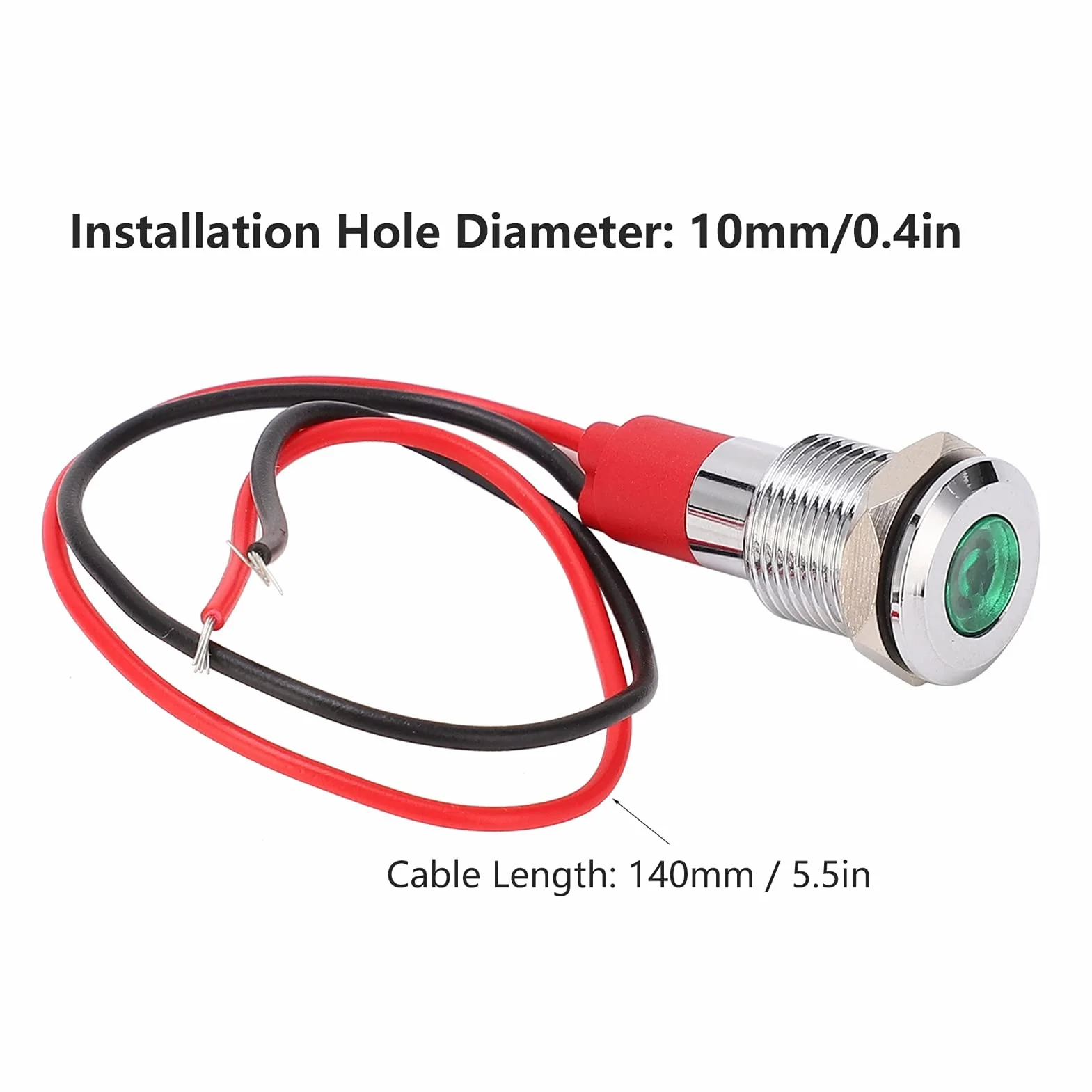 Metalowa lampka kontrolna LED 10 mm Zielona 140 mm 220 V Wodoodporna Pyłoszczelna Mosiądz niklowany