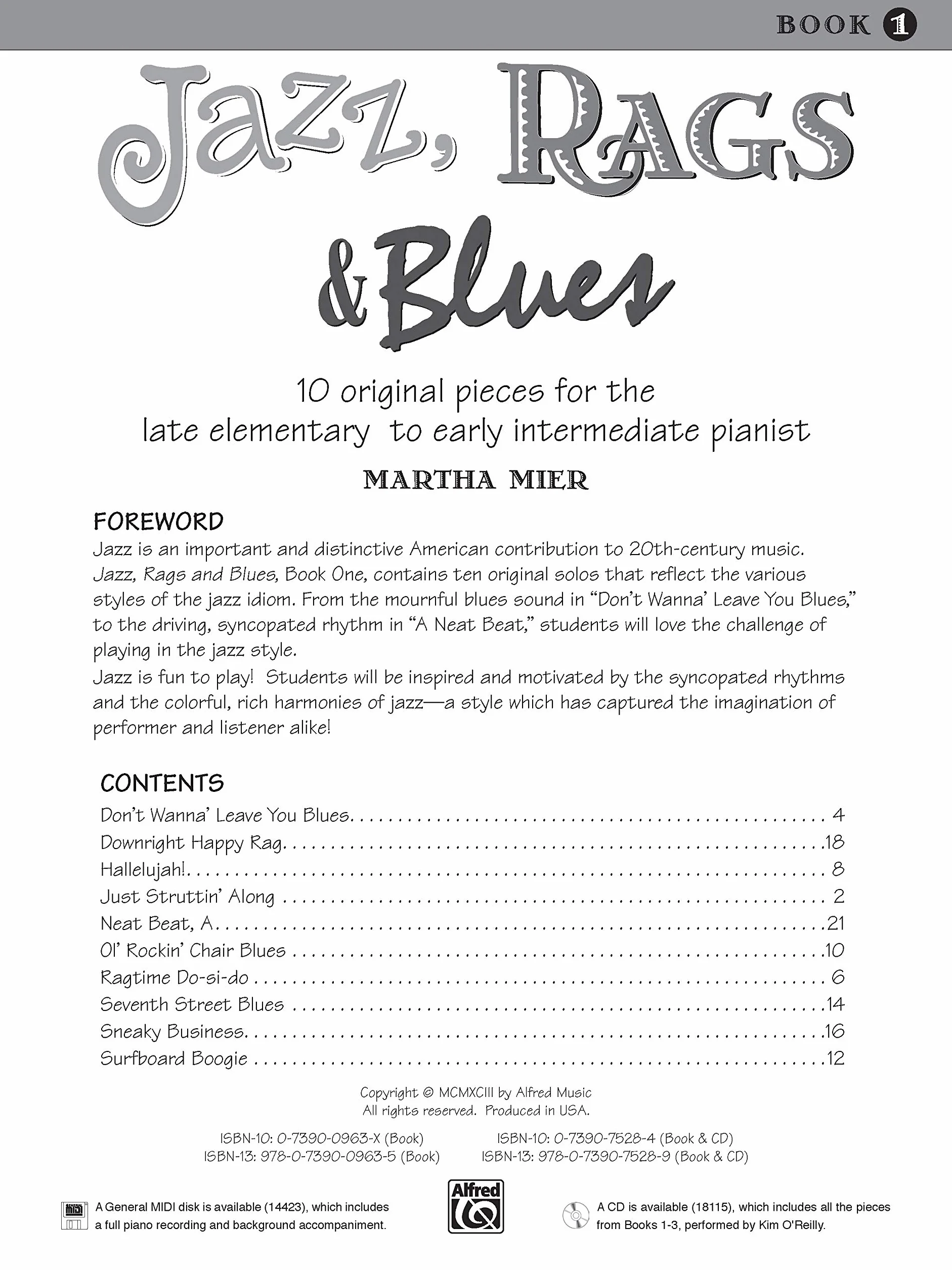 Martha mier: jazz, rags and blues - book one piano: 10 Original Pieces for the Late Elementary to Early Intermediate Pianist