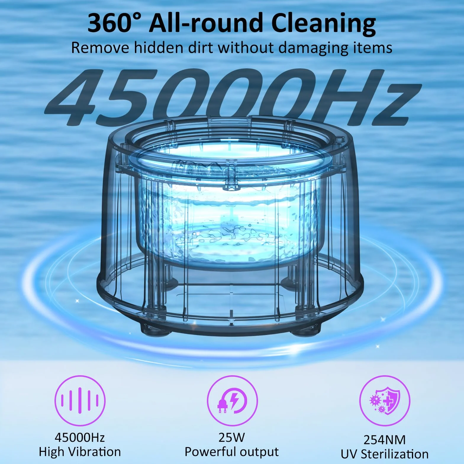 Ultrasoniczne urządzenie do czyszczenia zębów 45000 Hz, 200 ml, 4 tryby, 25 W, ultradźwiękowe urządzenie do czyszczenia szyn zębowych, protez, protez, protez, główki szczoteczki do zębów (czarne)