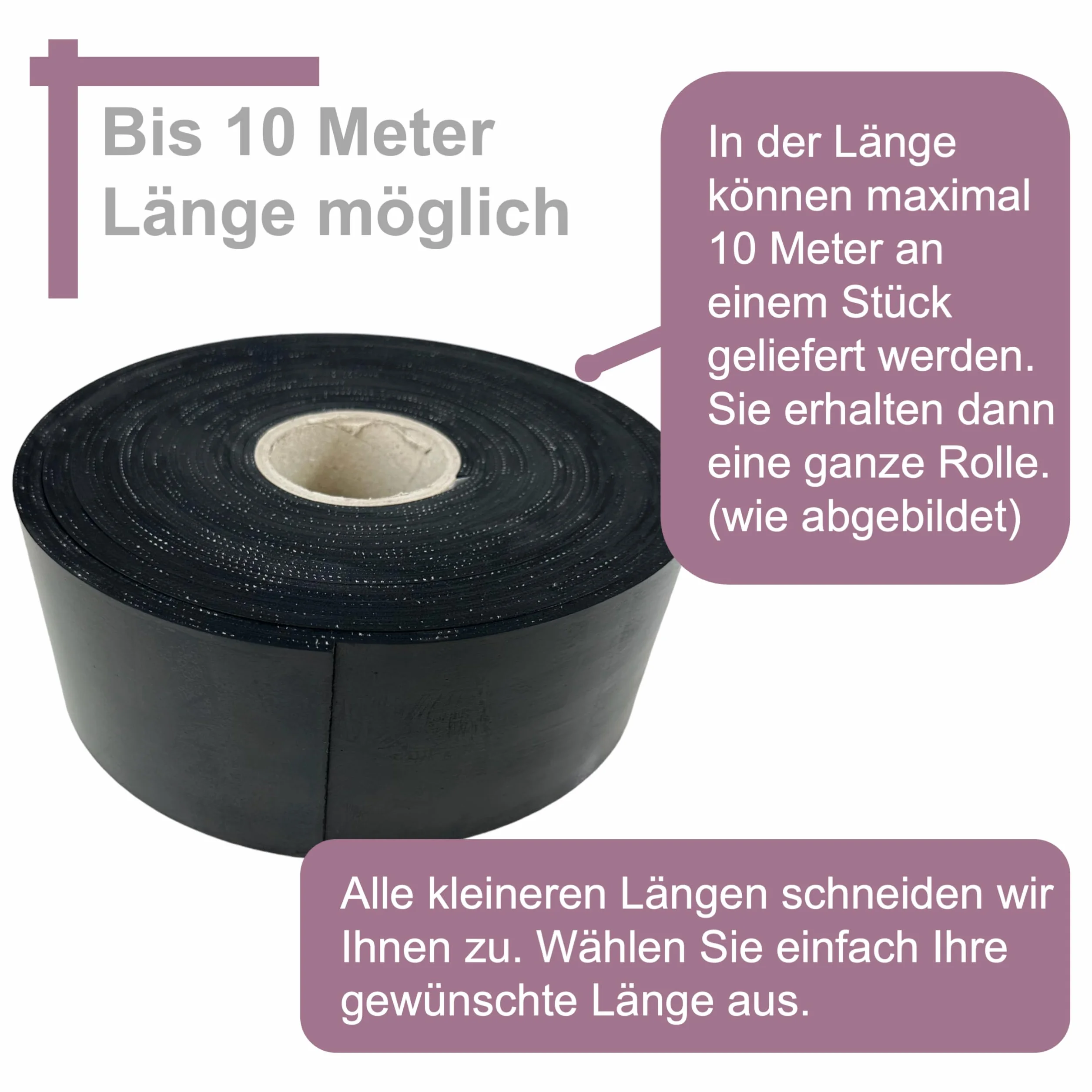 Paski gumowe z wkładką z tkaniny 10 m, grubość 3-10 mm, twarda guma lita 10x10 cm